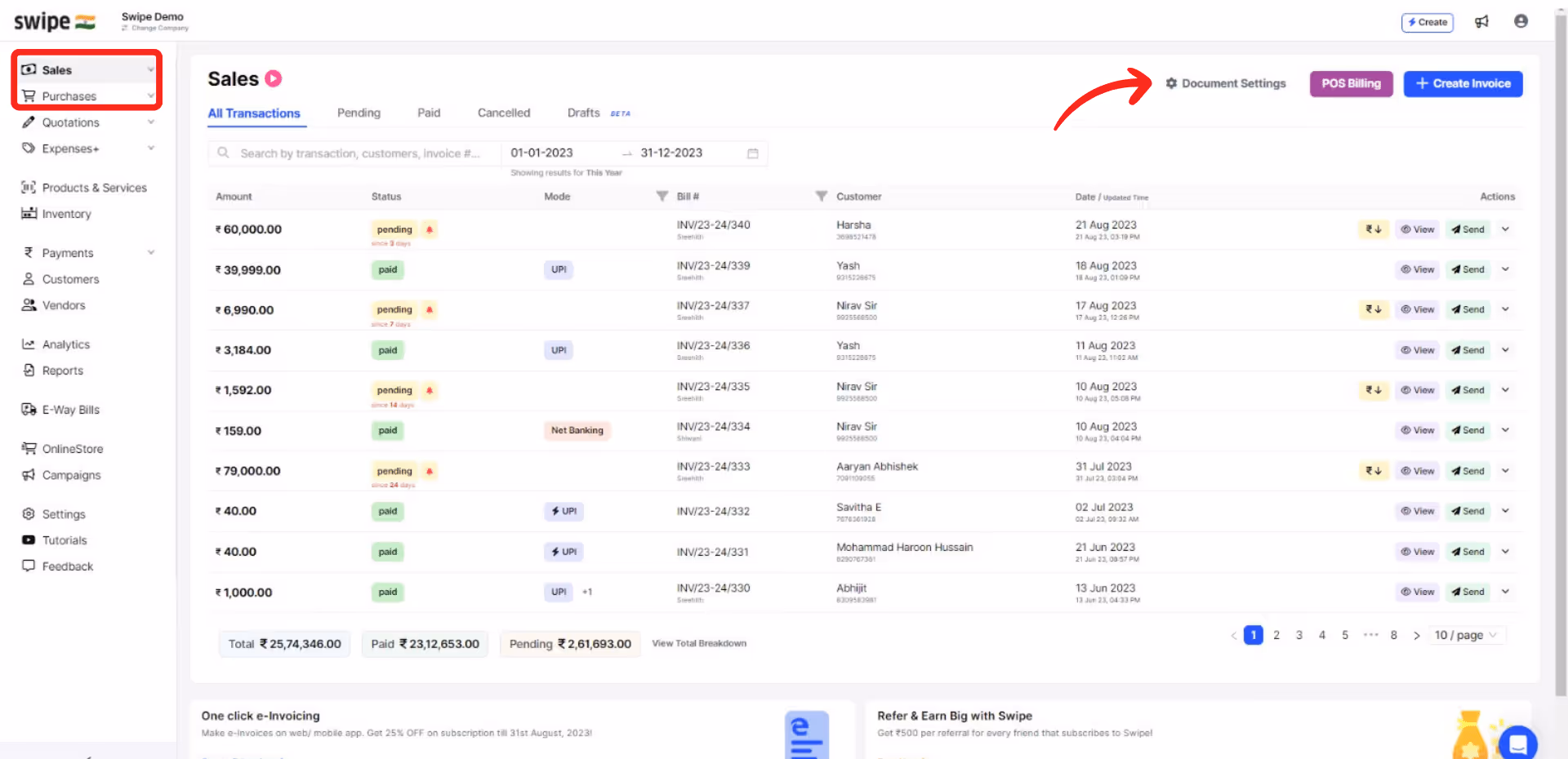 go to document settings