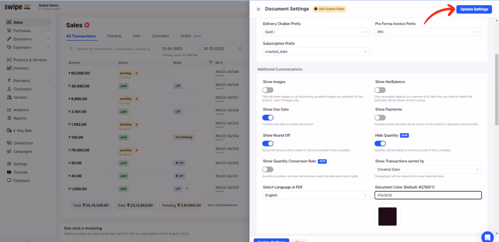 update the document settings