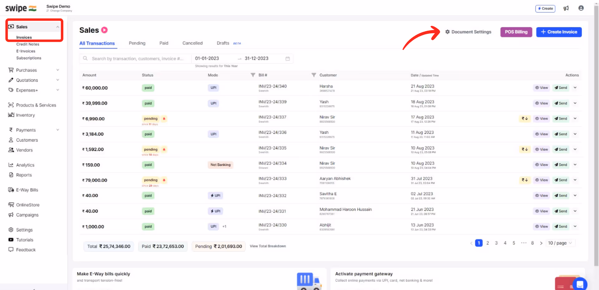 go to document settings