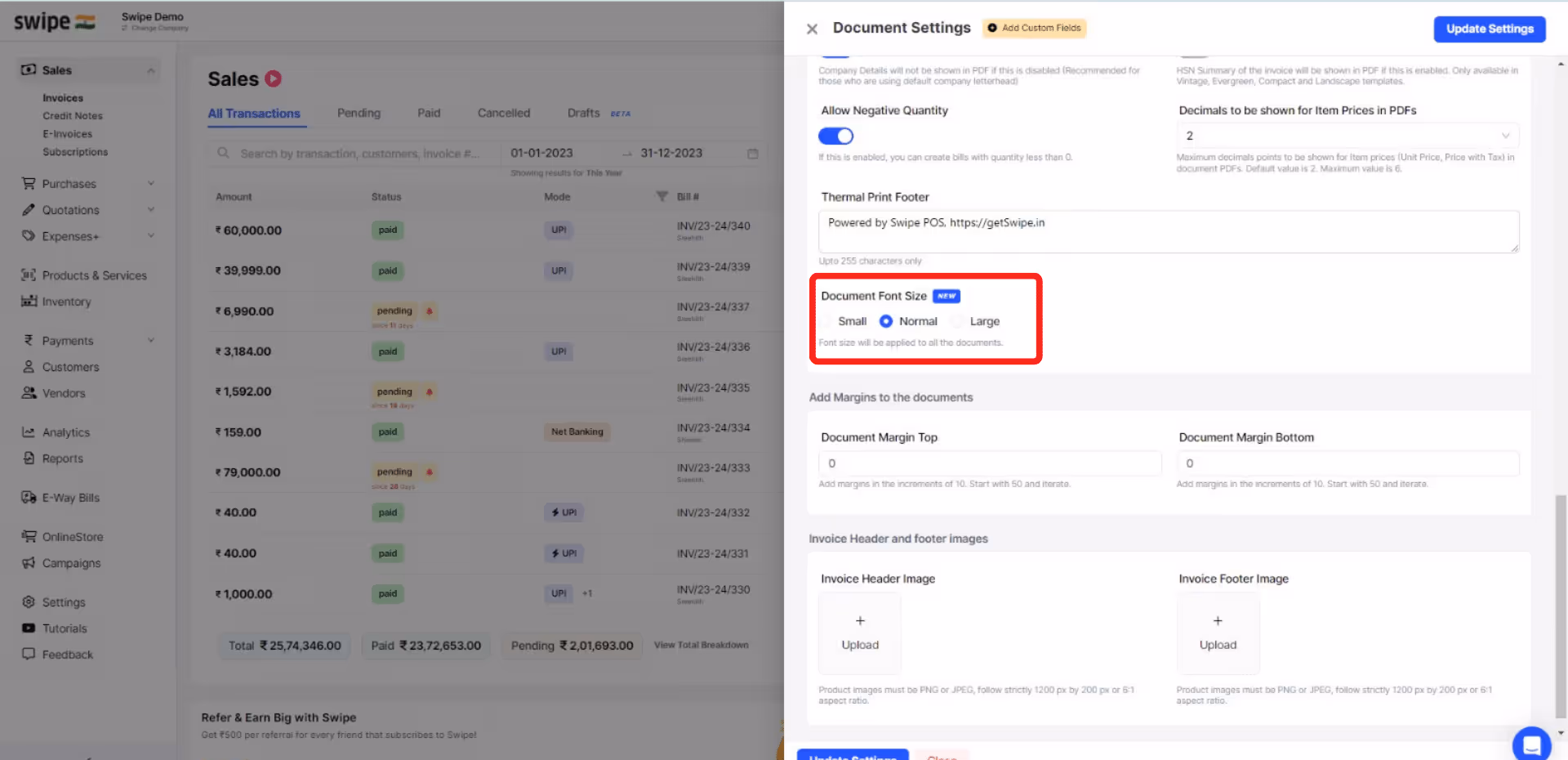 change the document font size