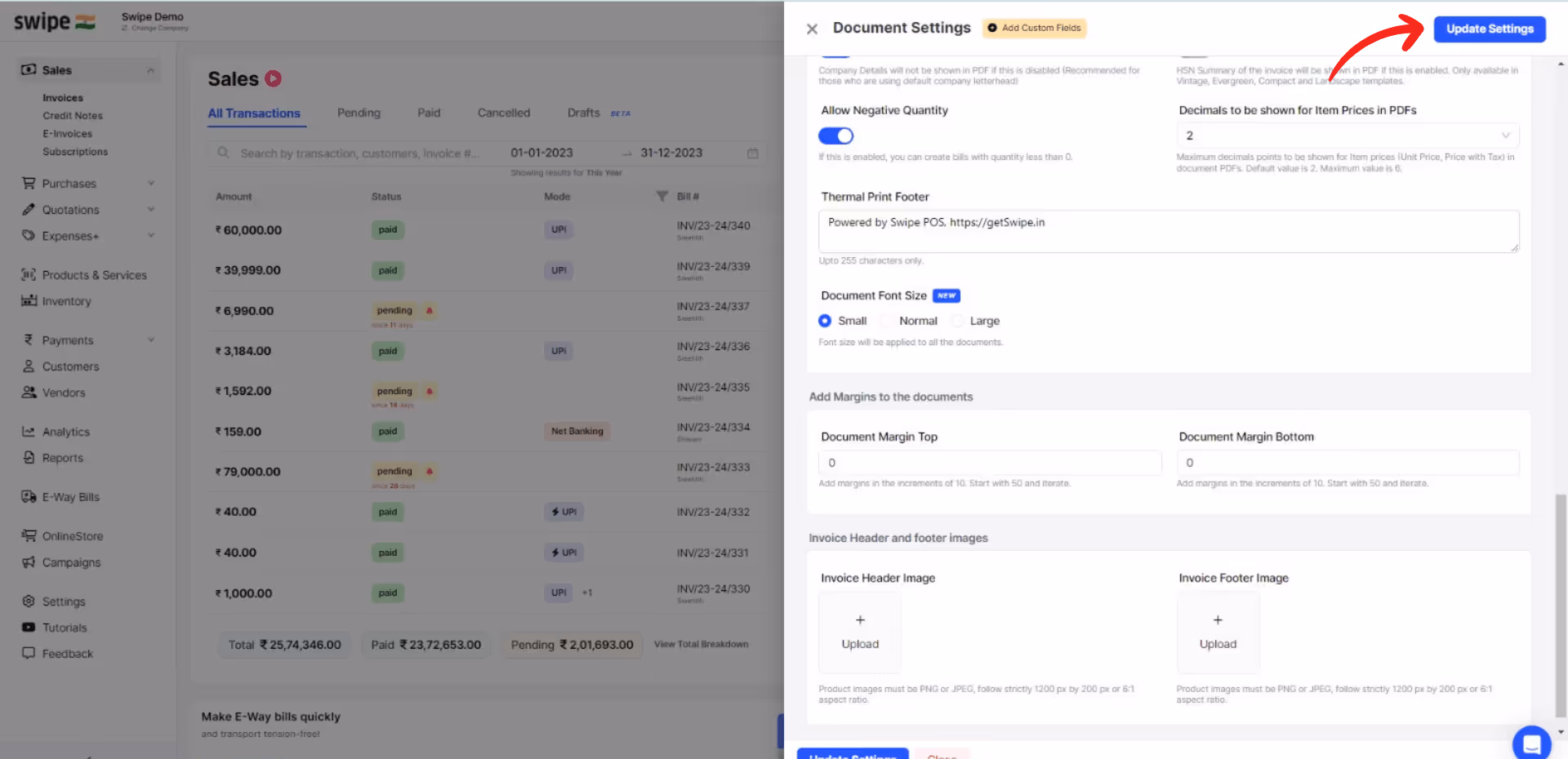update the document settings