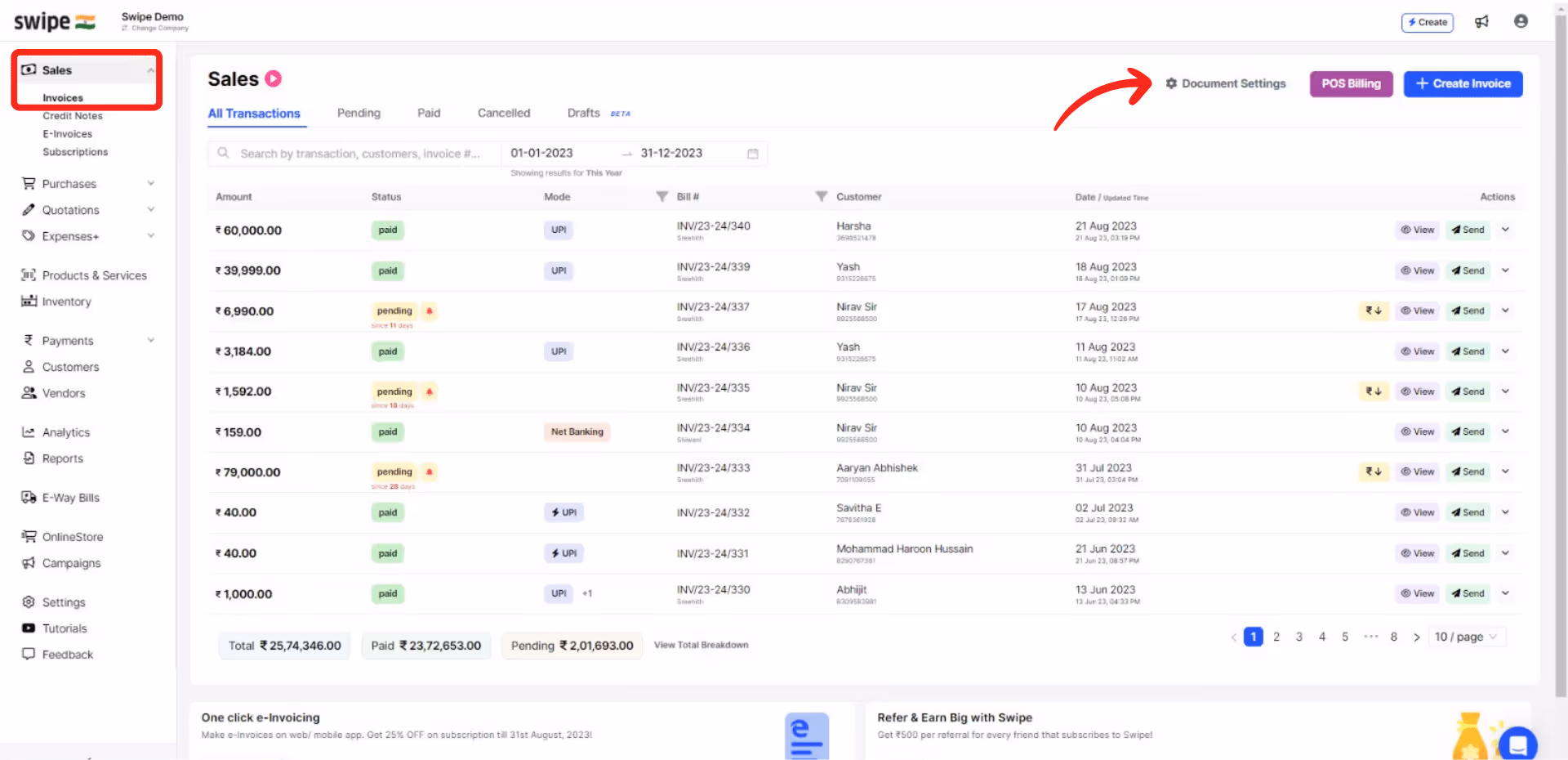 go to document settings
