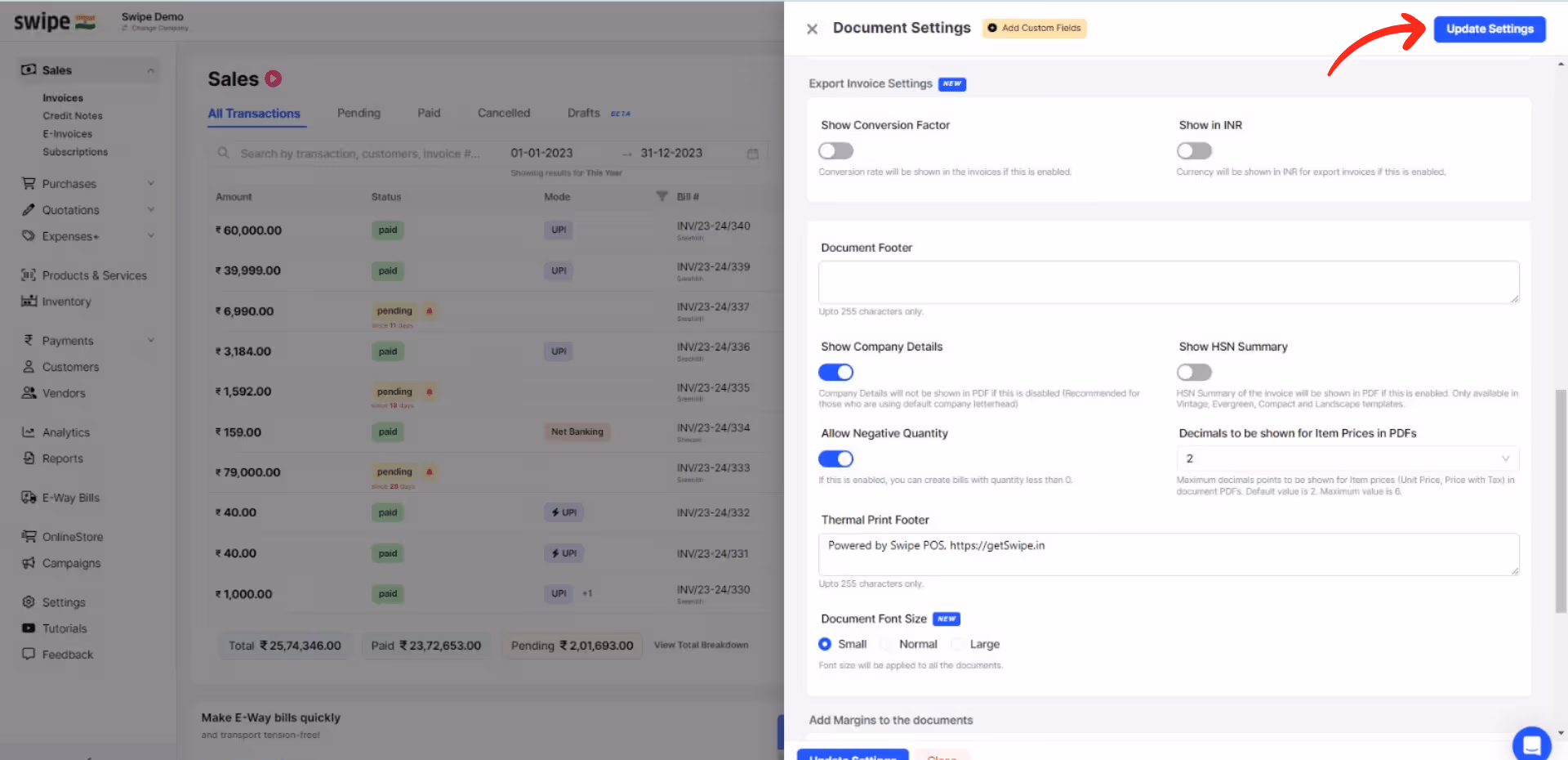 update the document settings