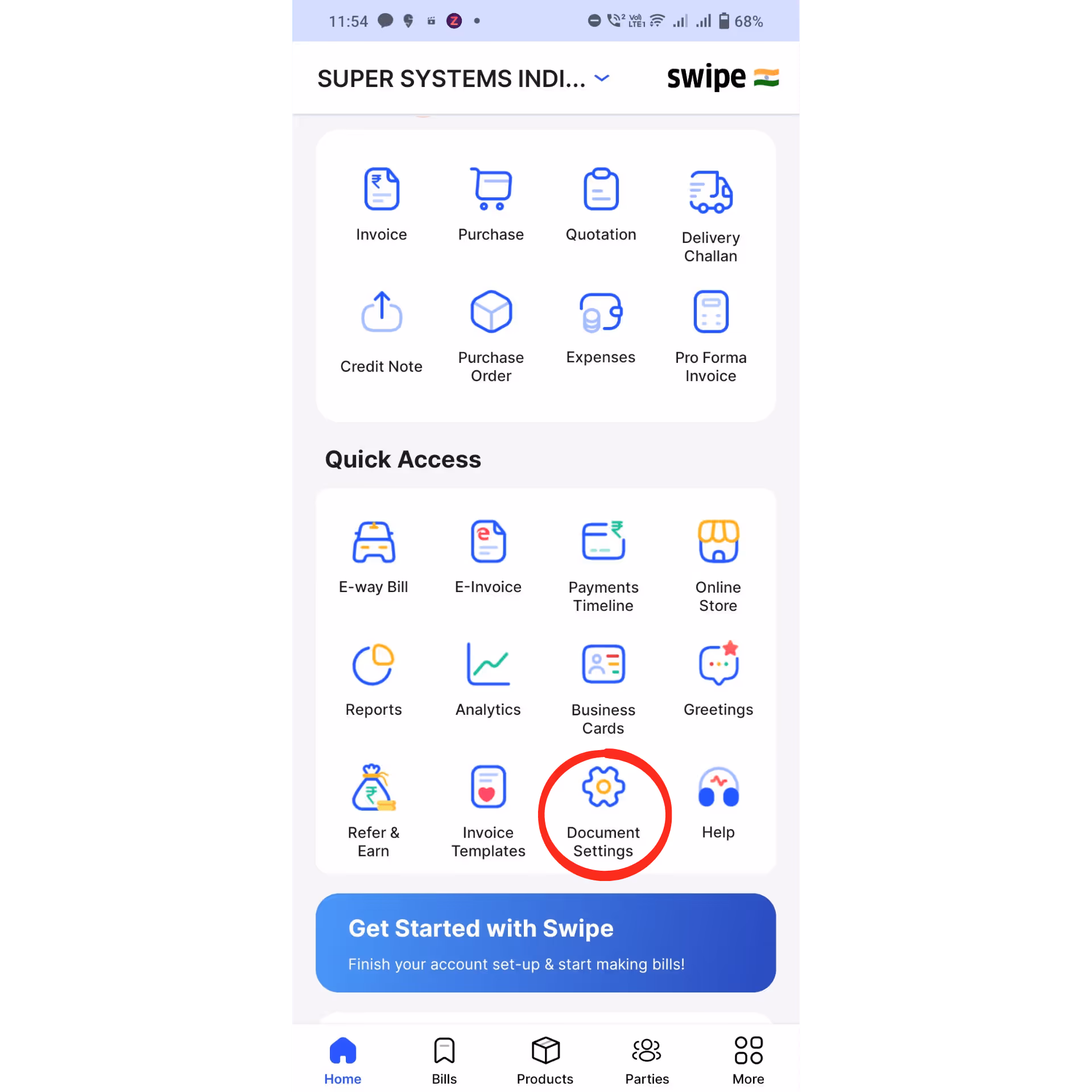 go to document settings 