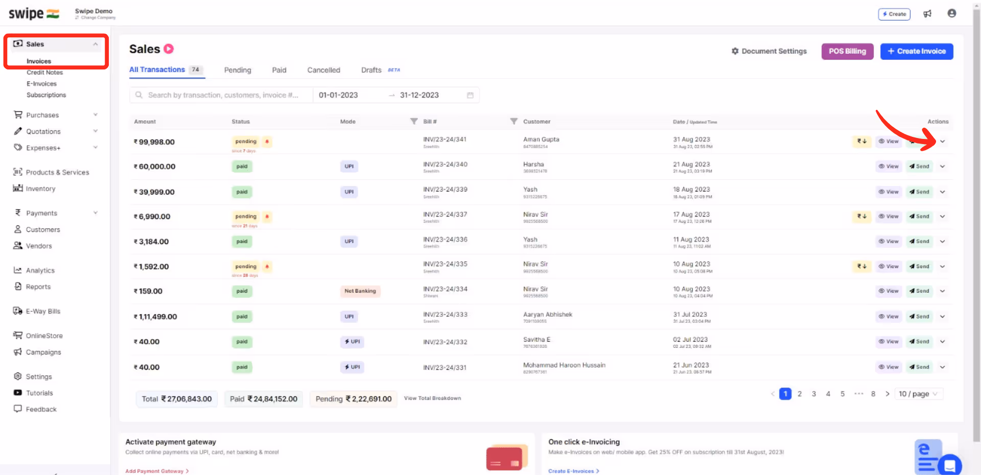 edit the invoice