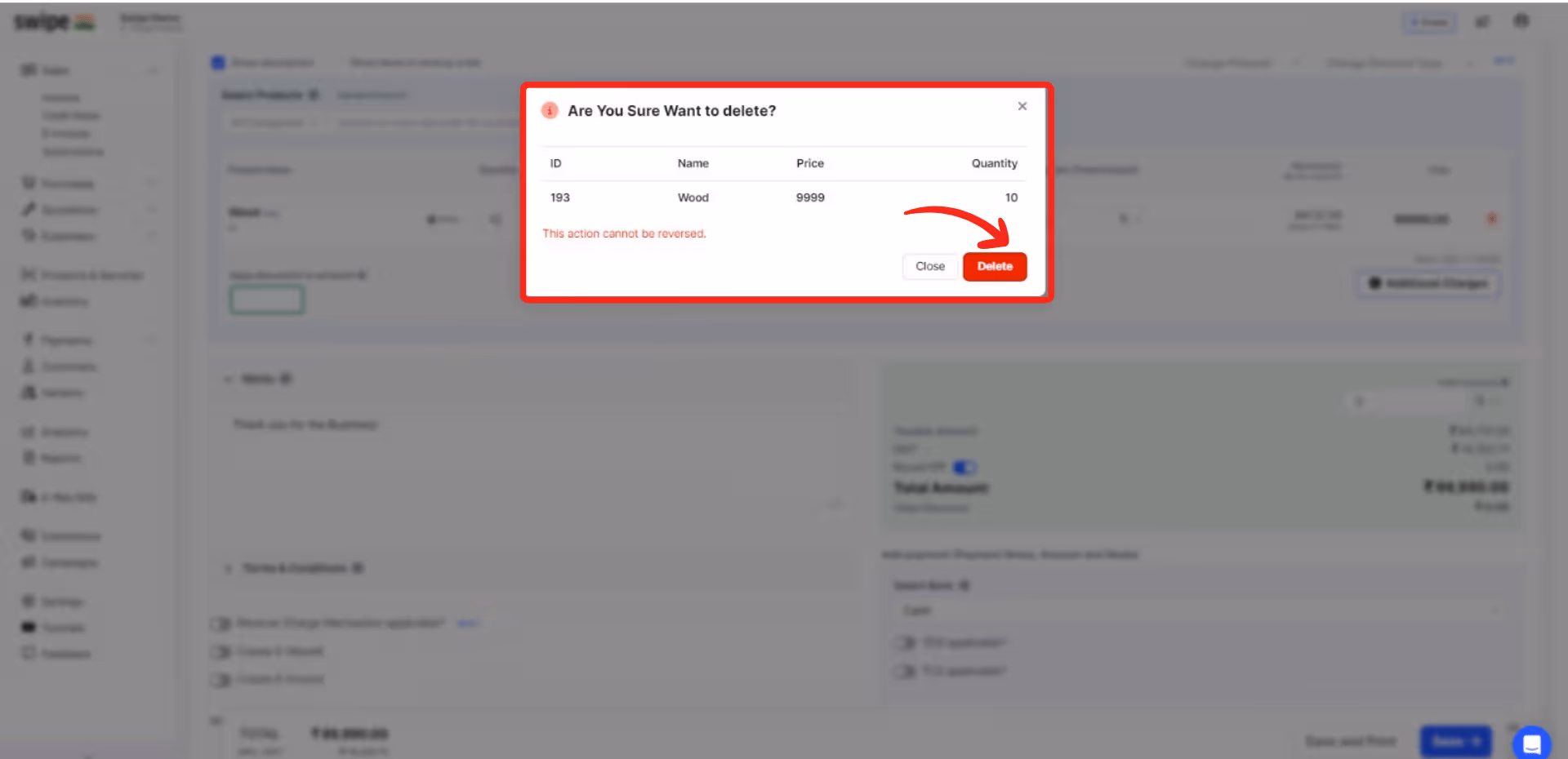 confirm the delete option
