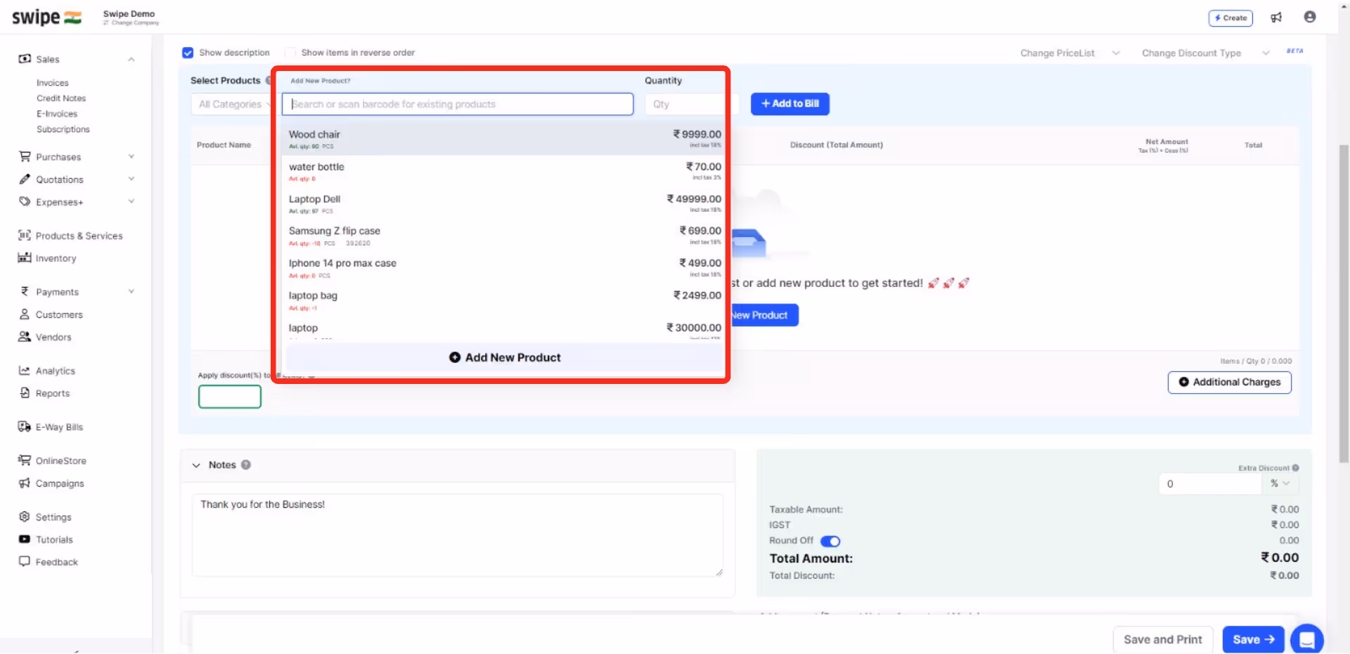 add the new product details