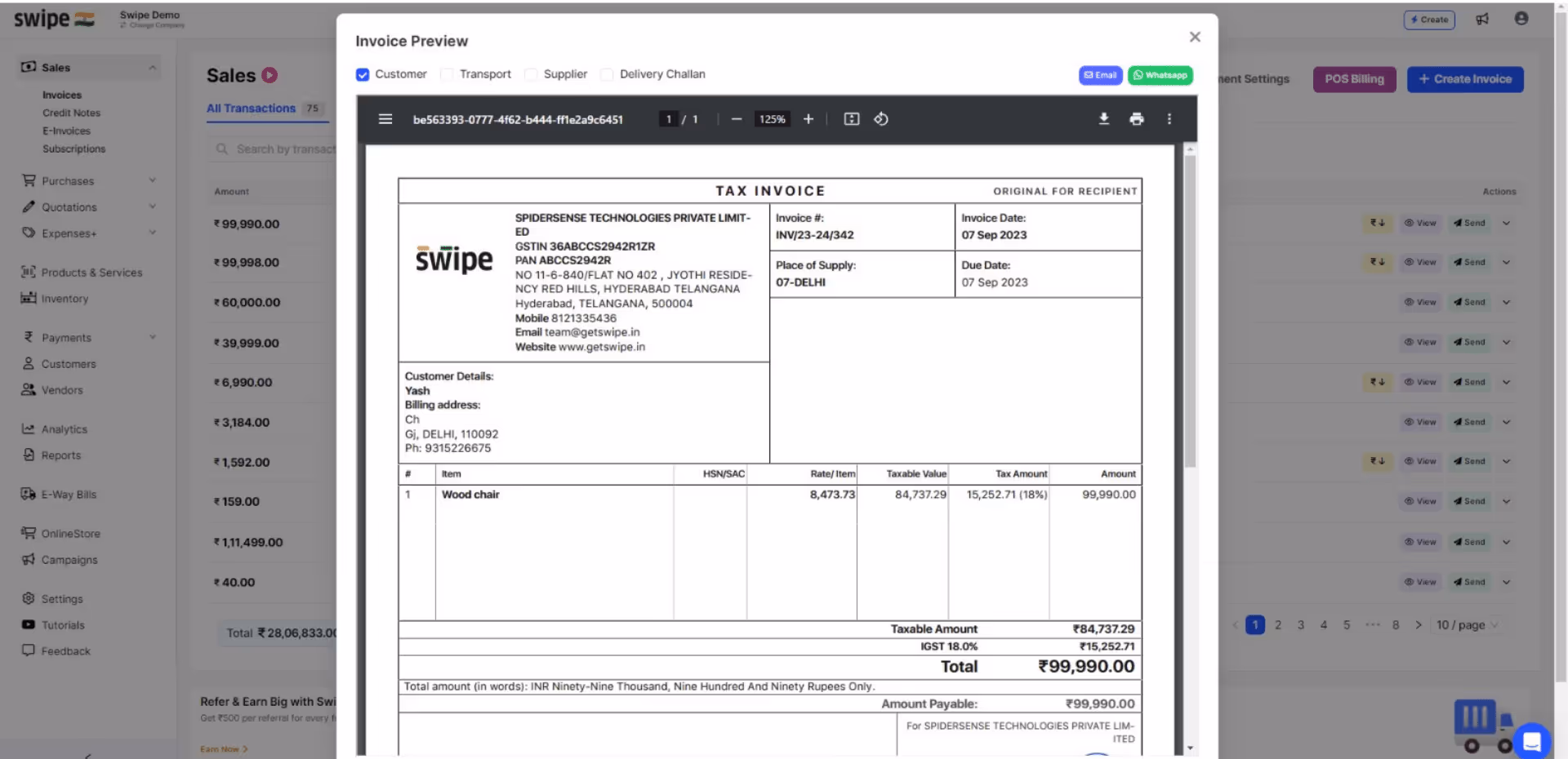 share the invoice