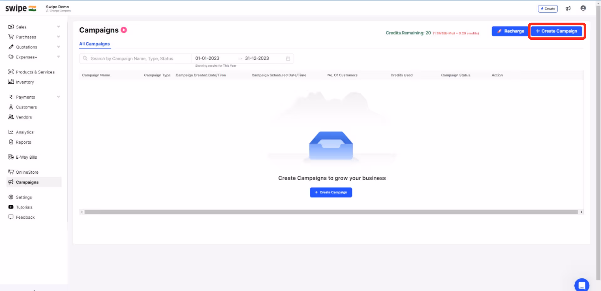 click on create campaign