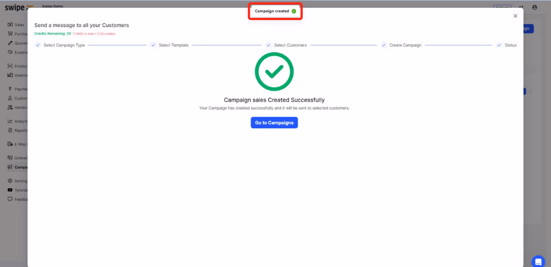 SMS campaign created succesfully