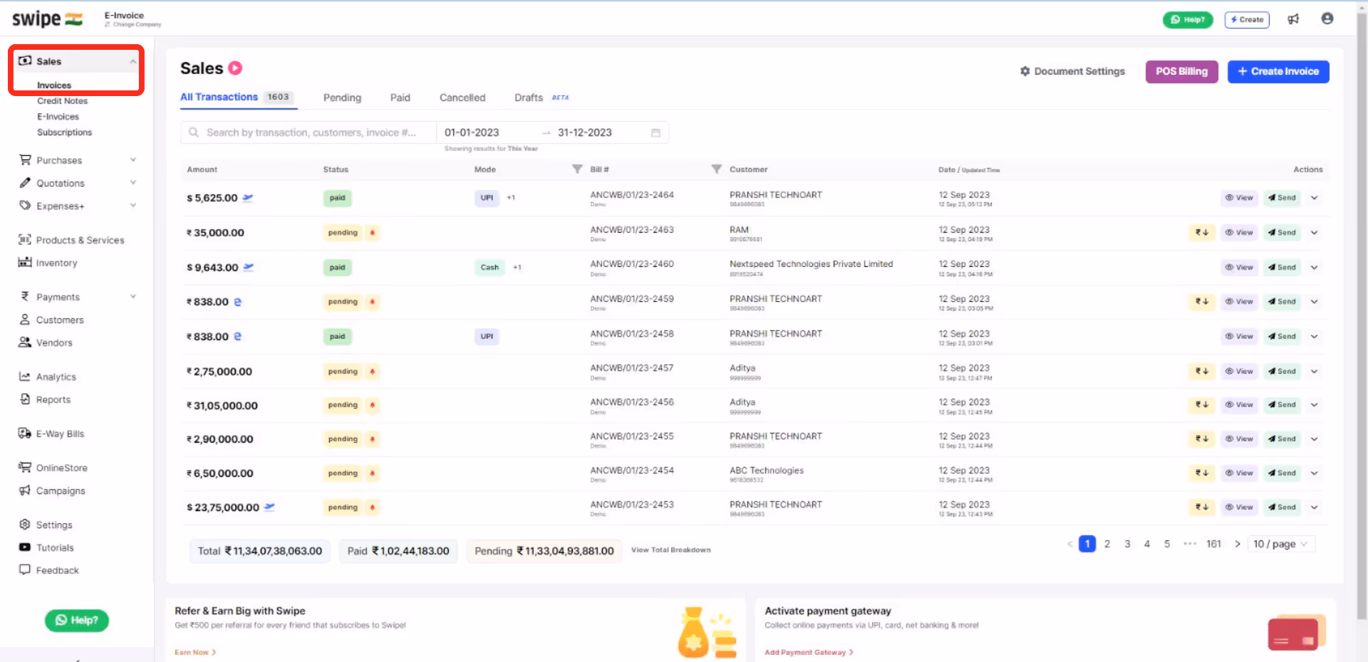 select invoices