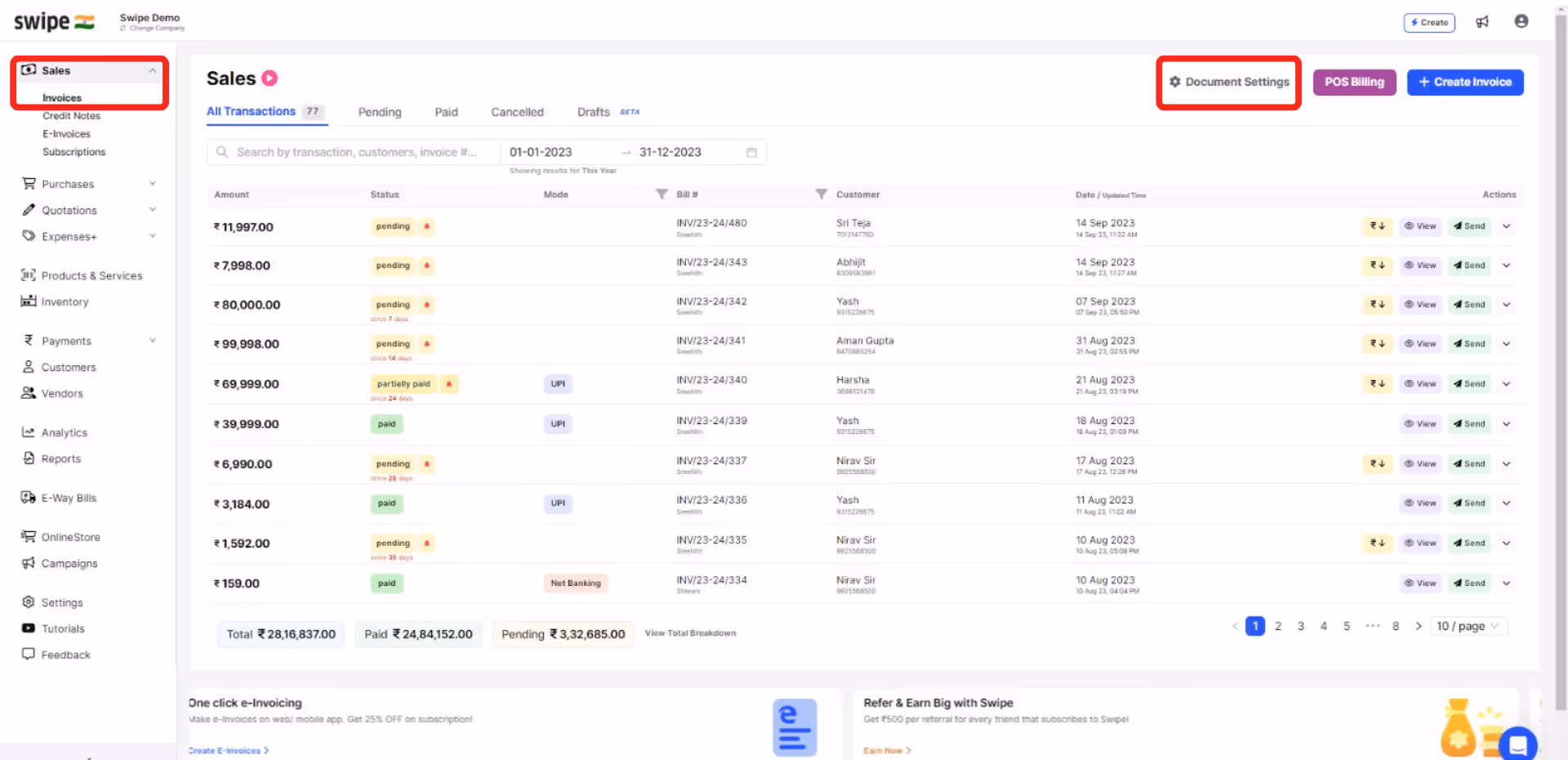 select document settings