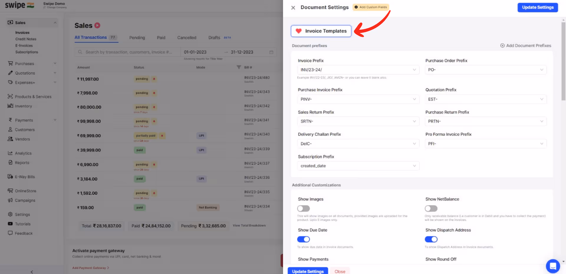 select invoice templates