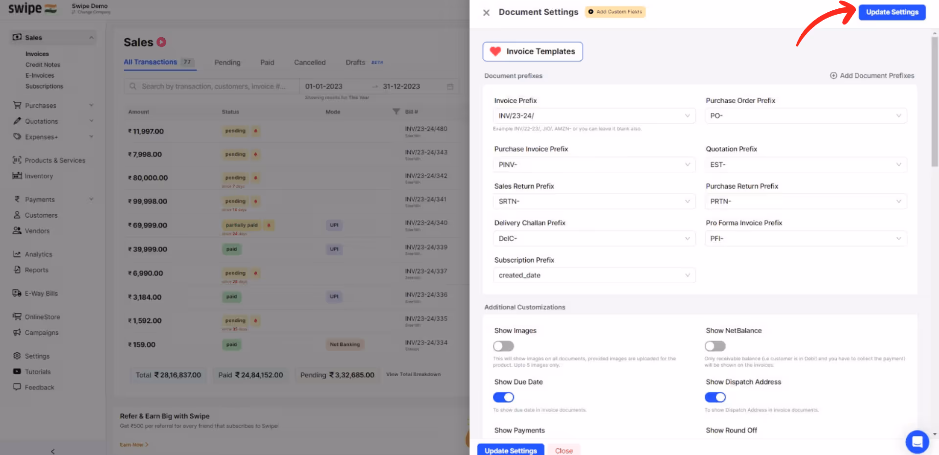 click on update settings