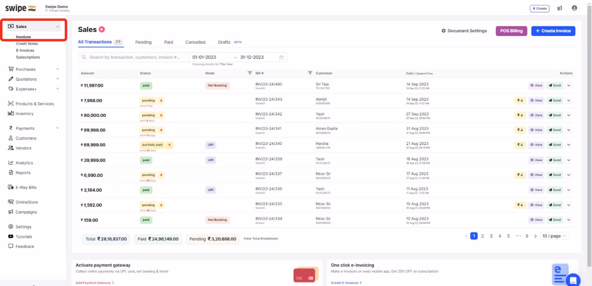 go to sales and select invoices