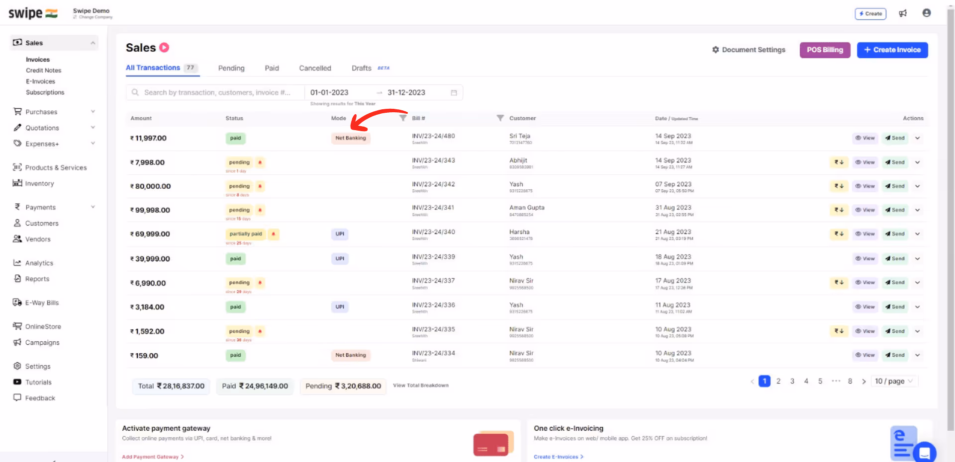 click on payment mode