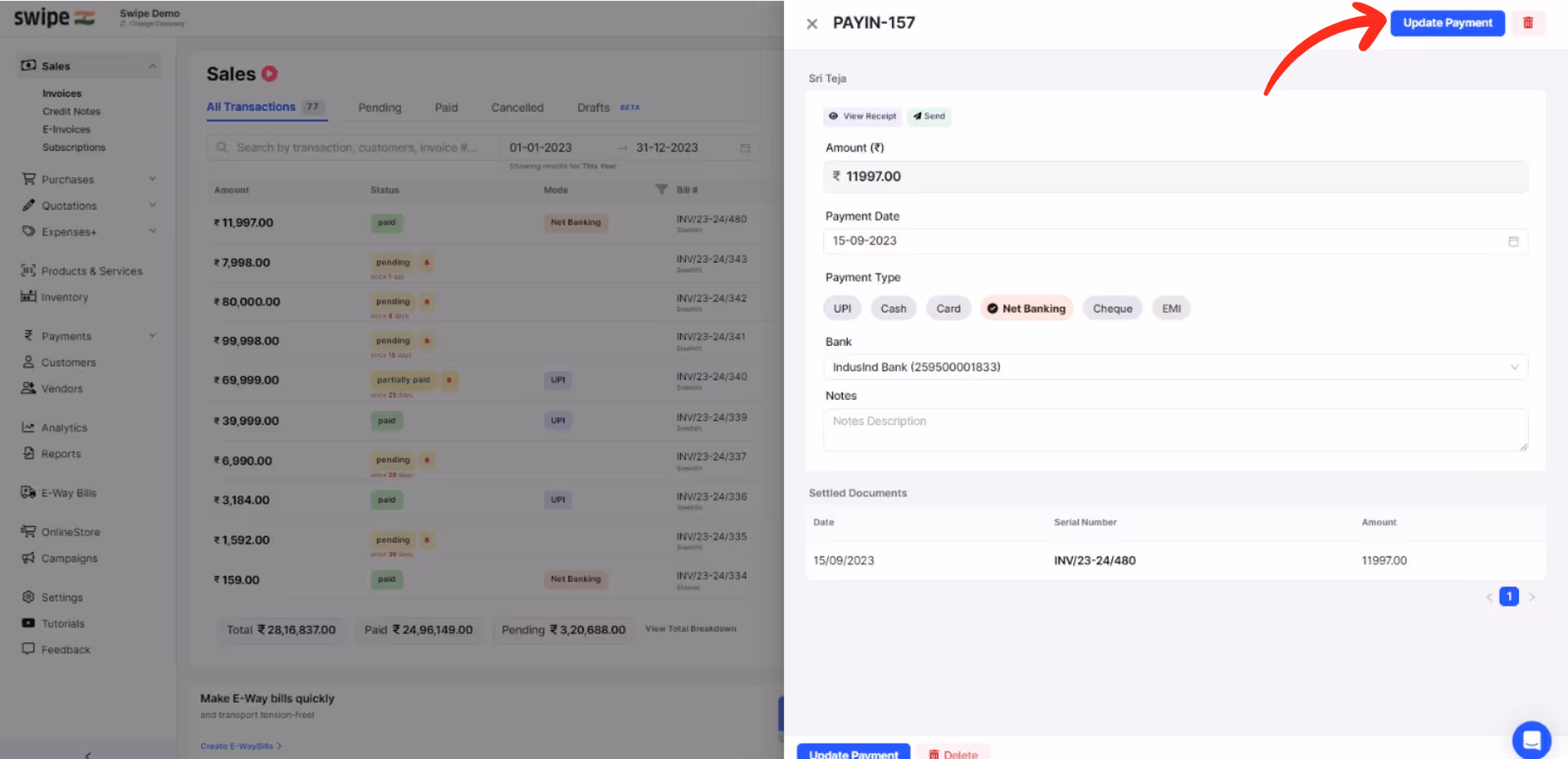click on update payment