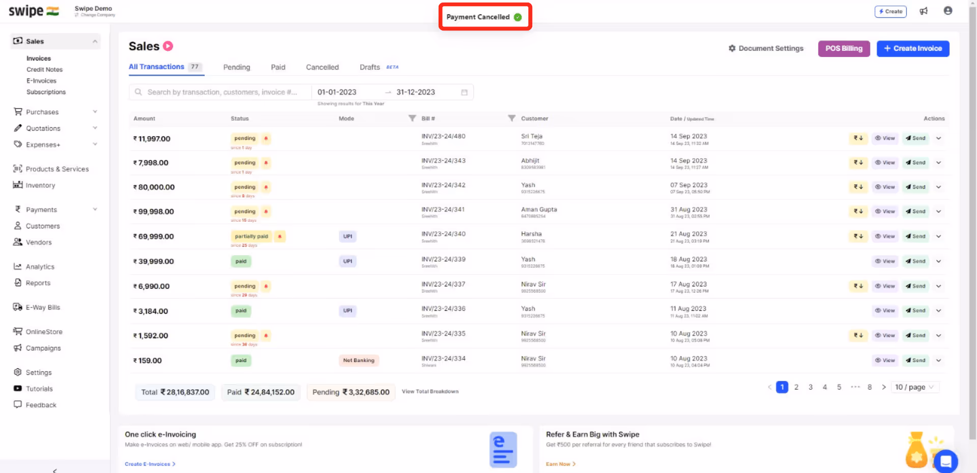 payment deleted successully