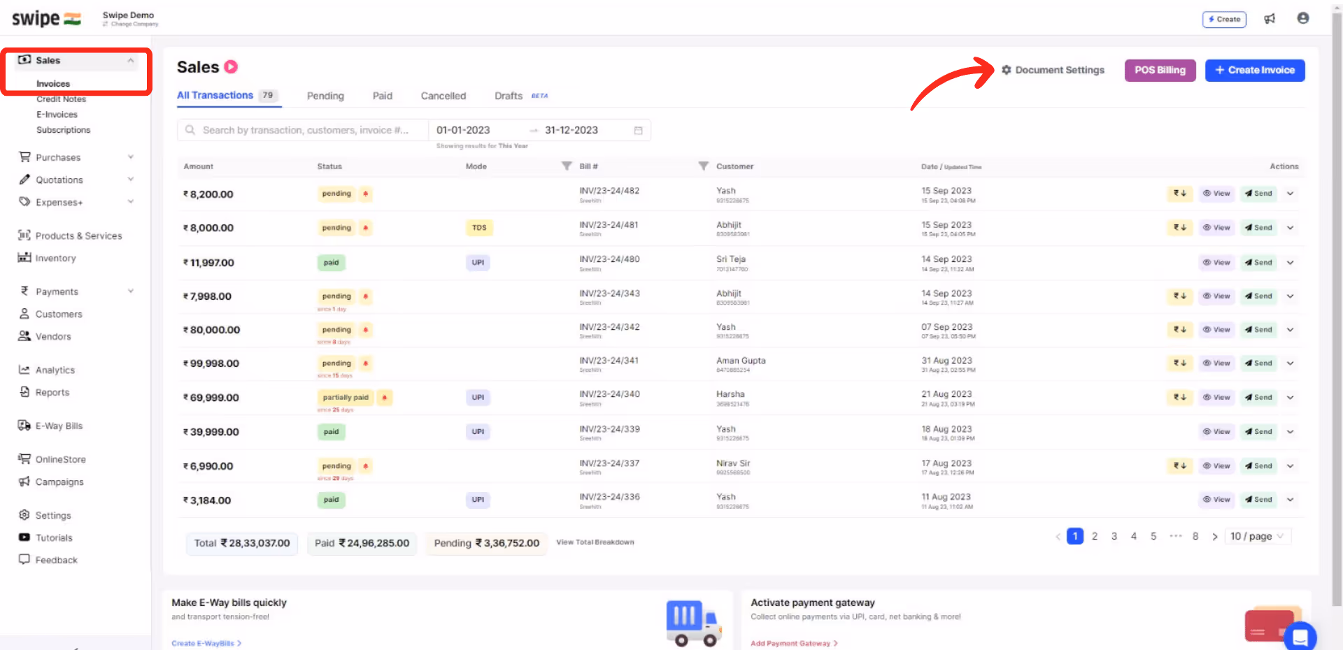 go to document settings