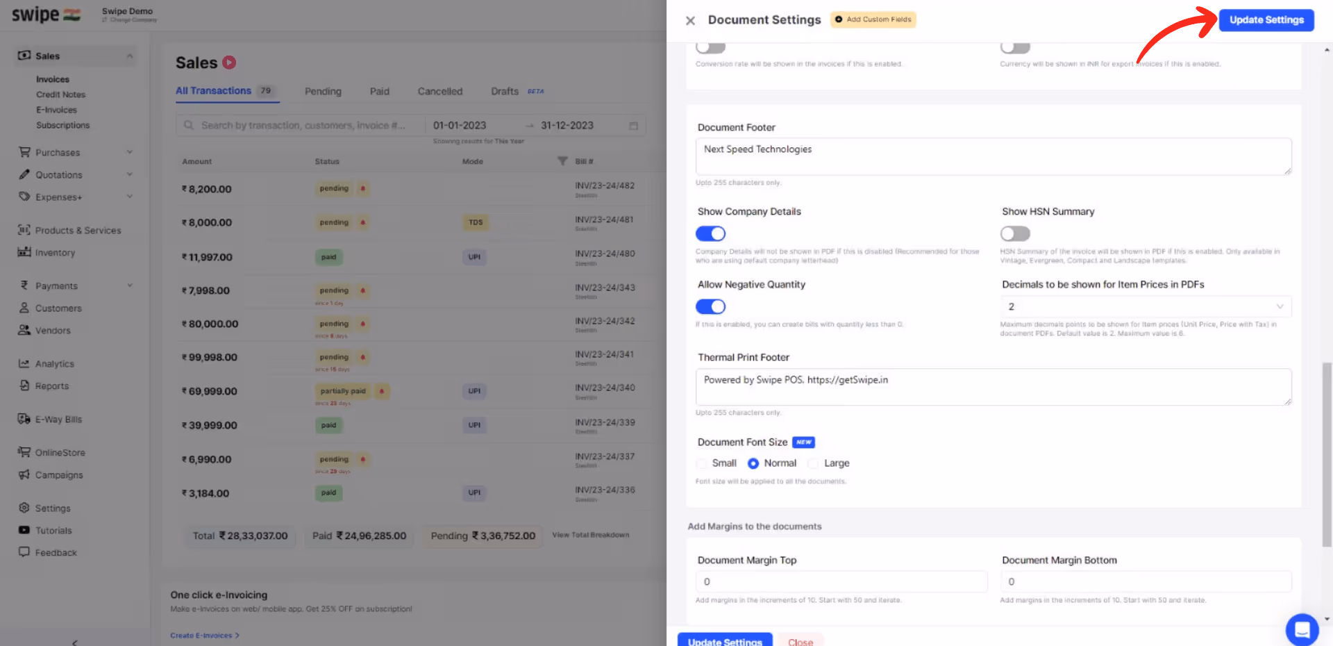 click on update settings