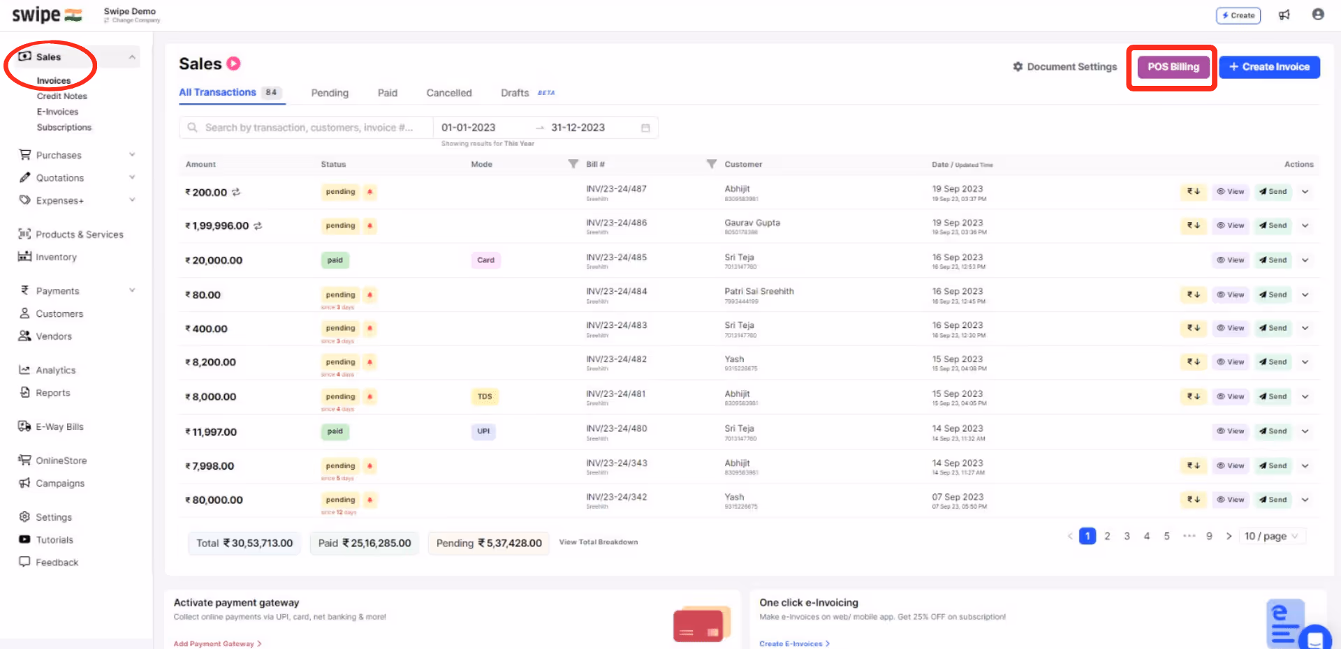 click on pos billing