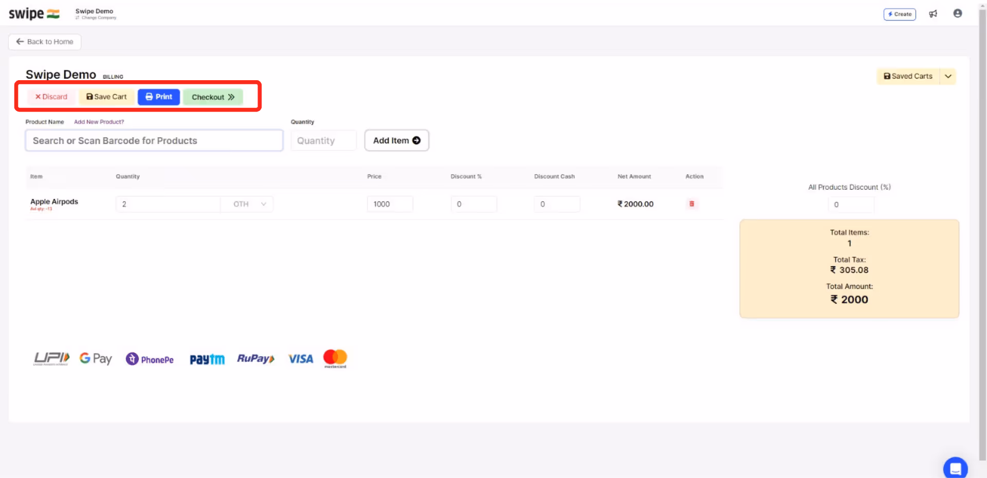 save, print, checkout