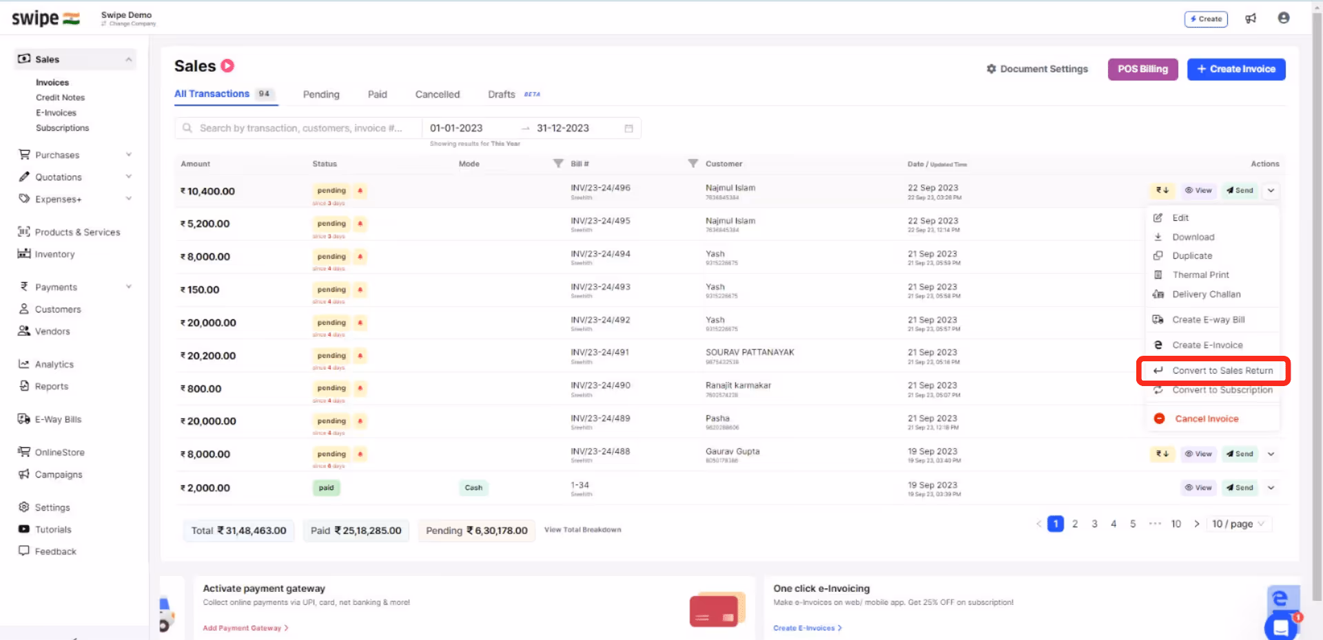 convert to sales return