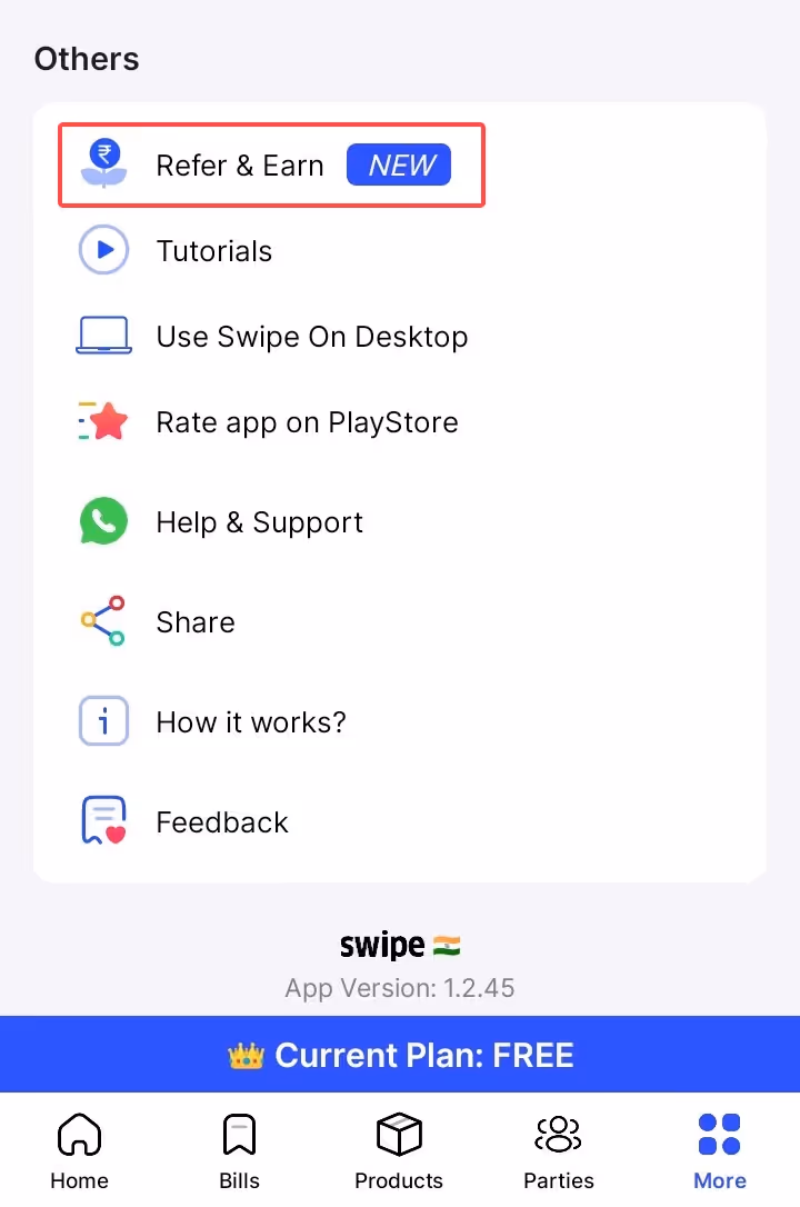 Refer & earn option at Swipe