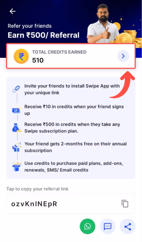 Swipe referral campaign total credits