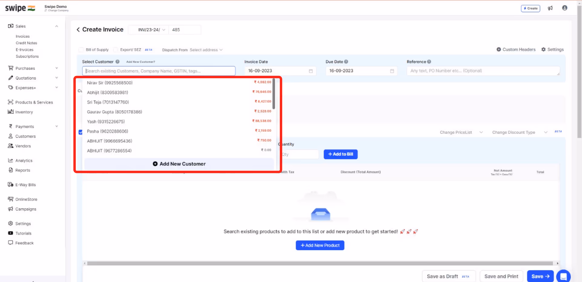 fill in customer details