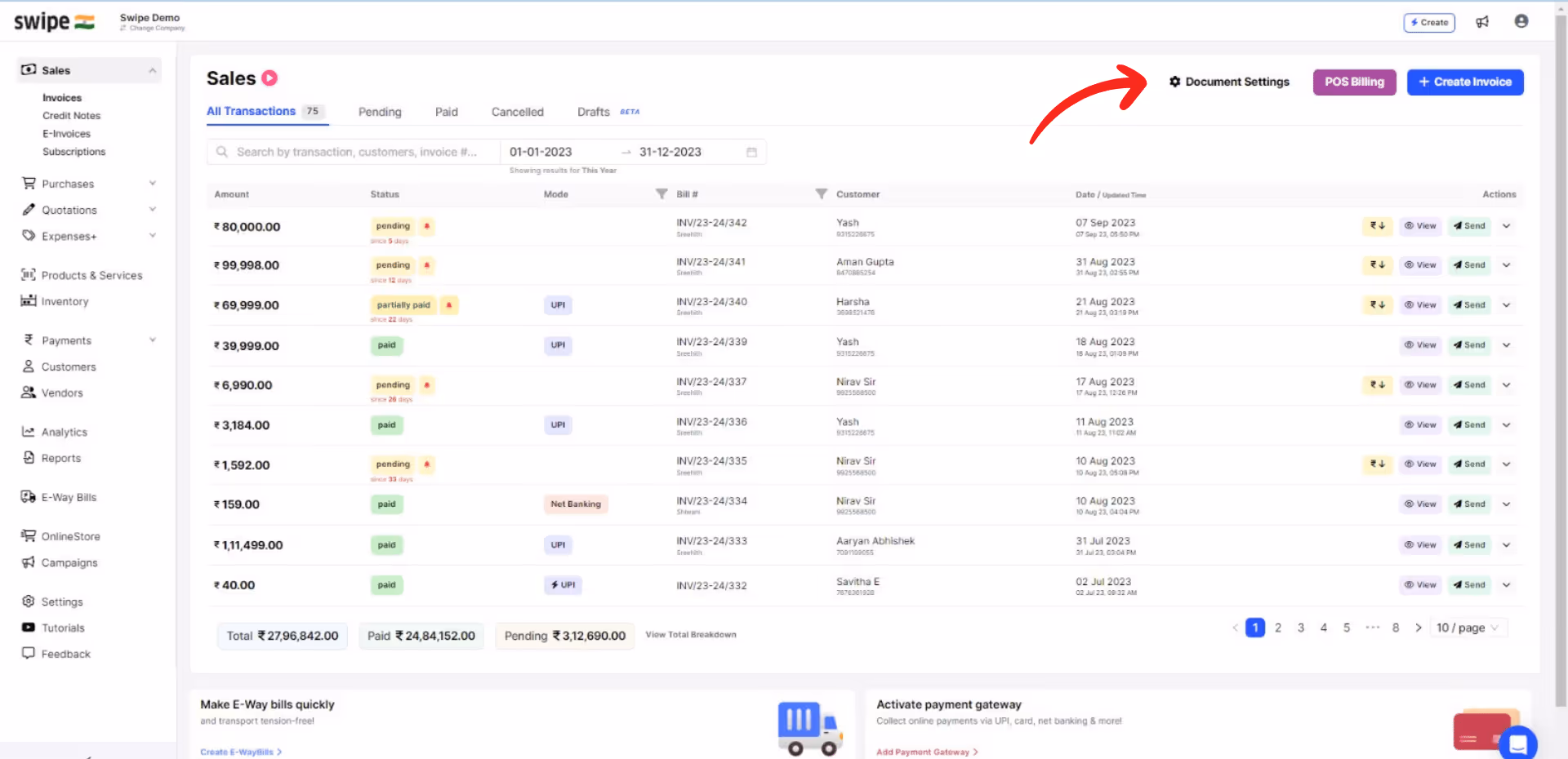 Go to document settings