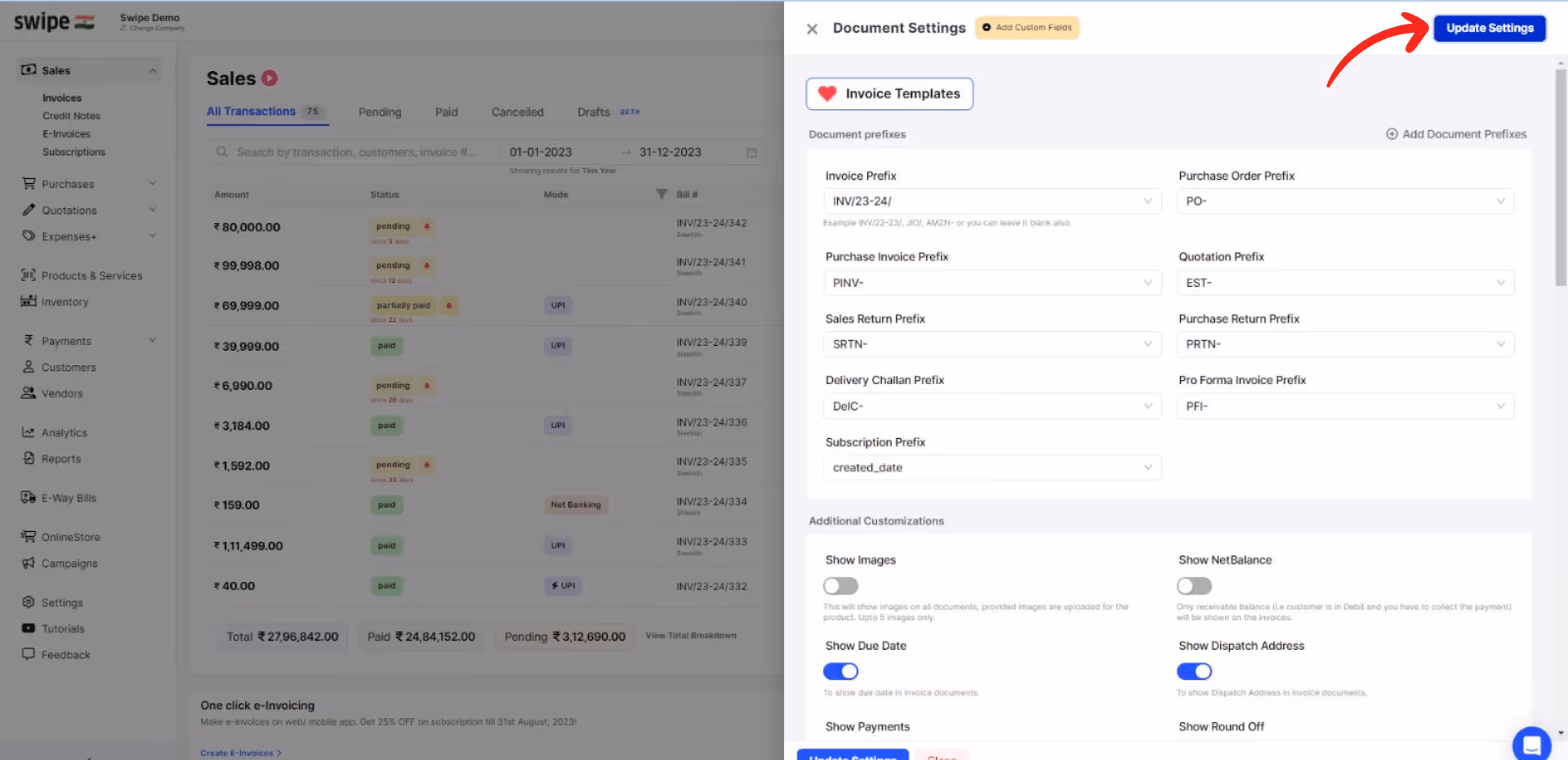 click on update settings