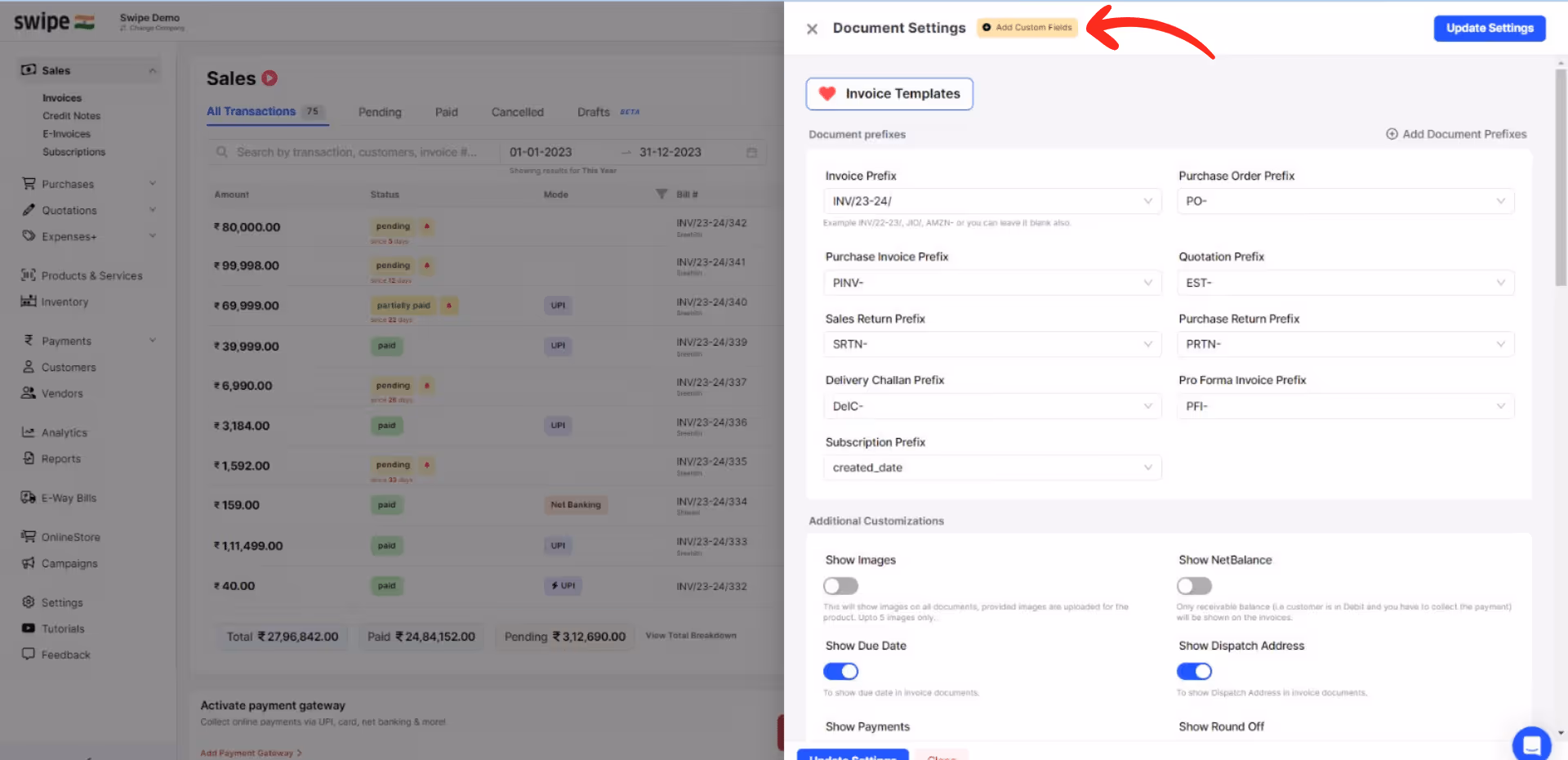 go to custom fields