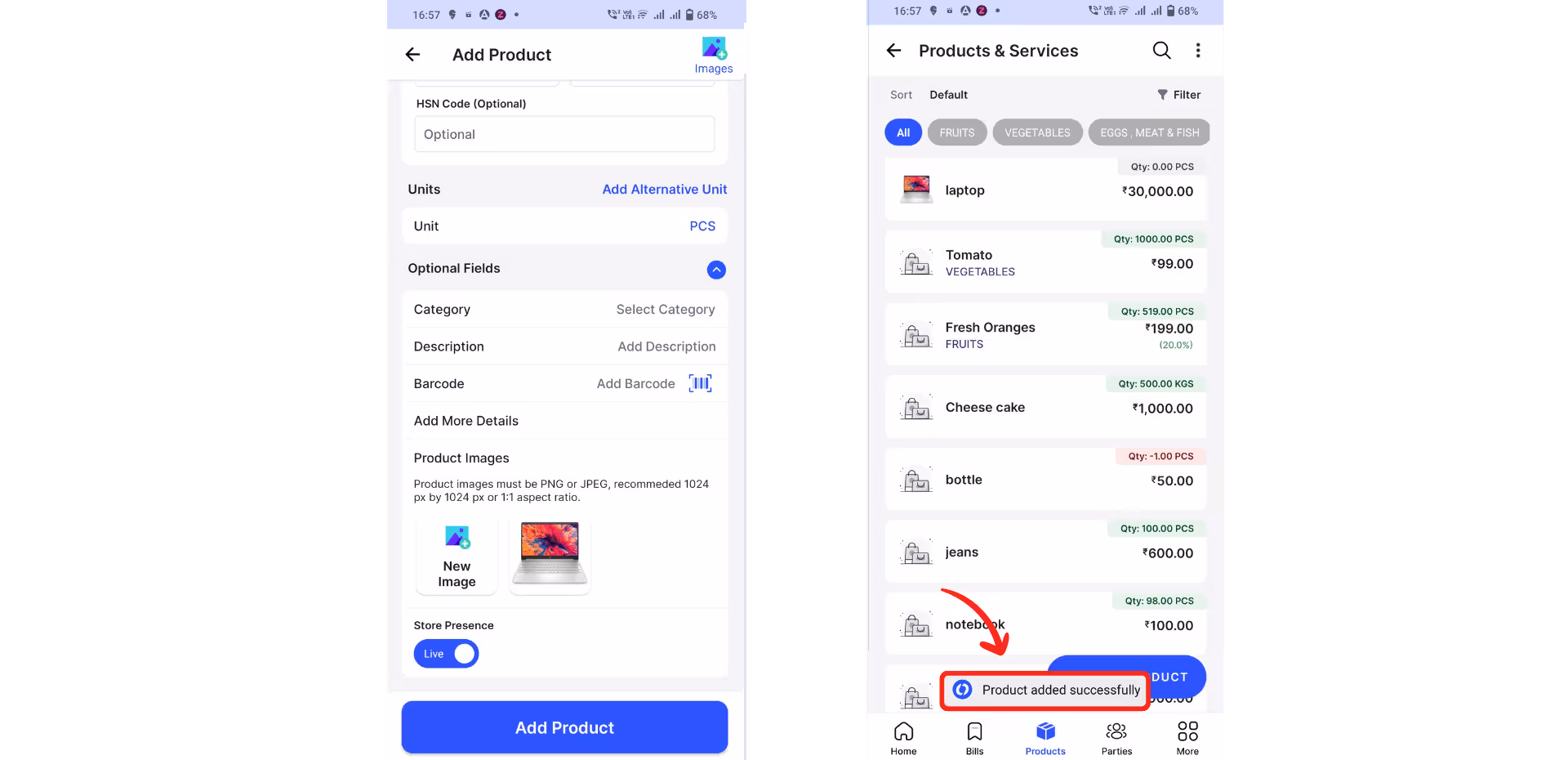 product with an  mage is added 