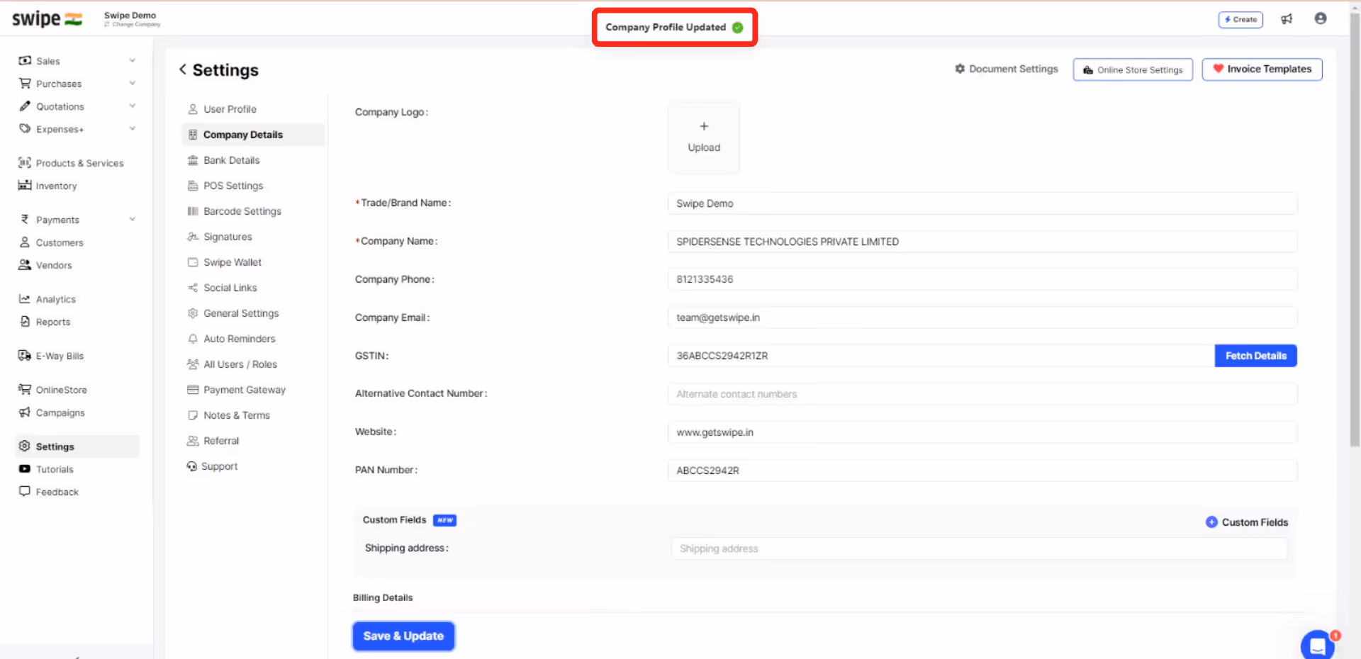 company profile updated
