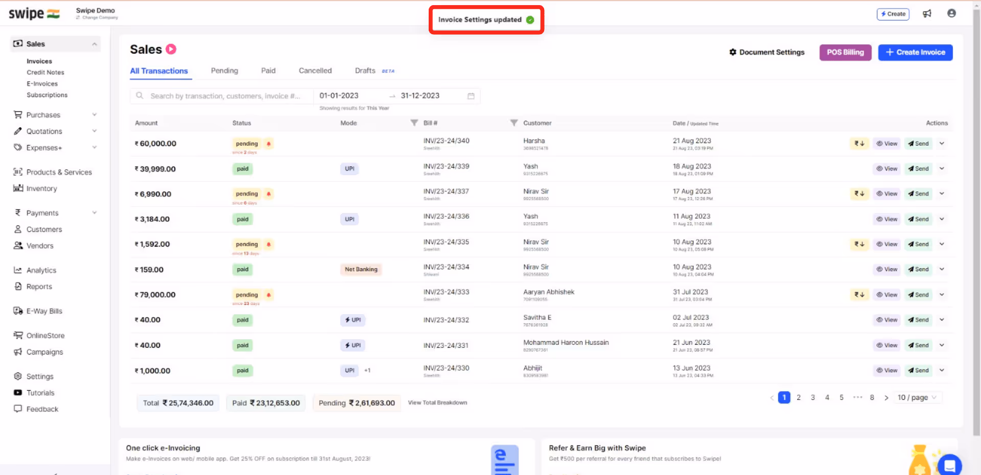 invoice prefix added successfully 