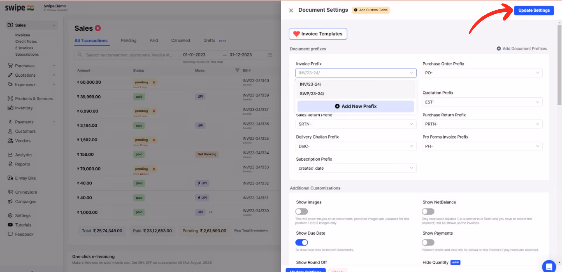update the document settings 