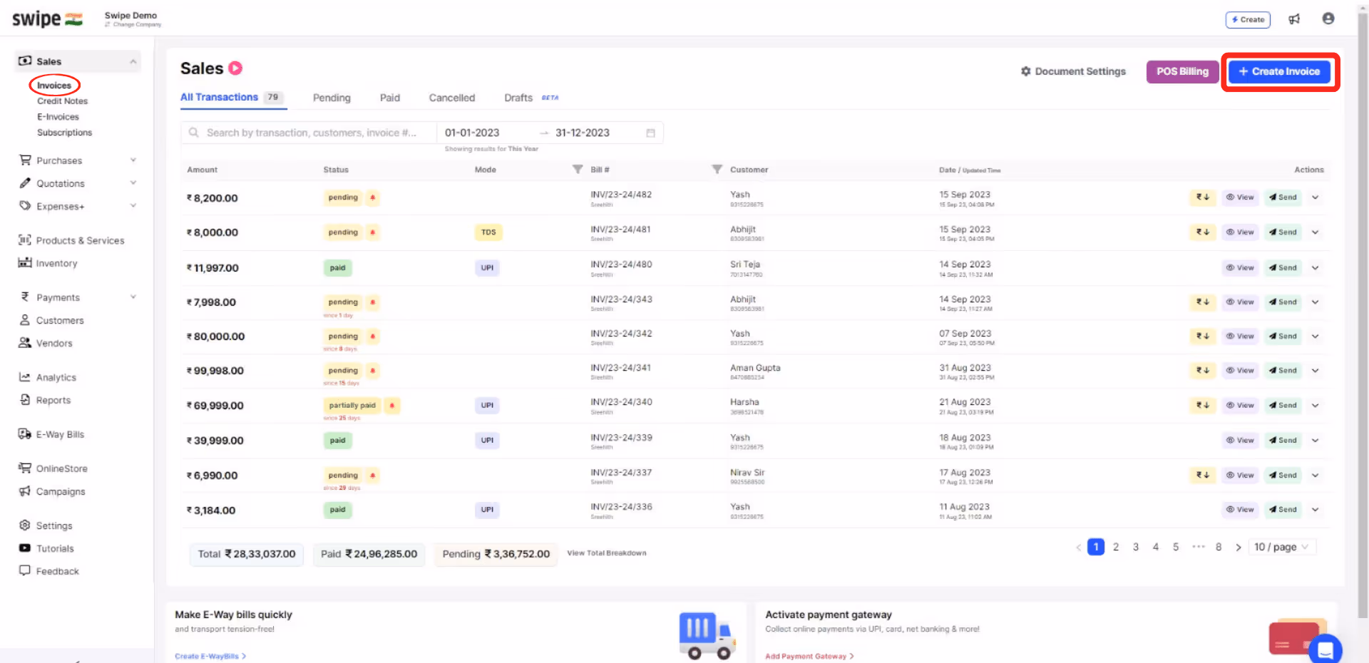 click on create invoice