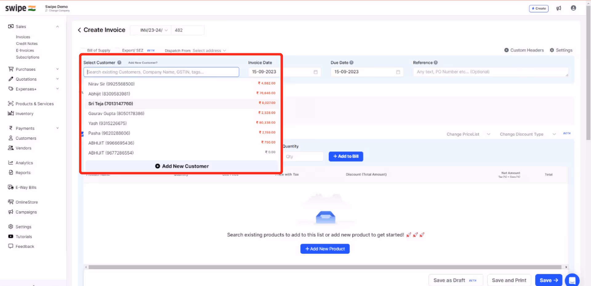 fill in the customer details