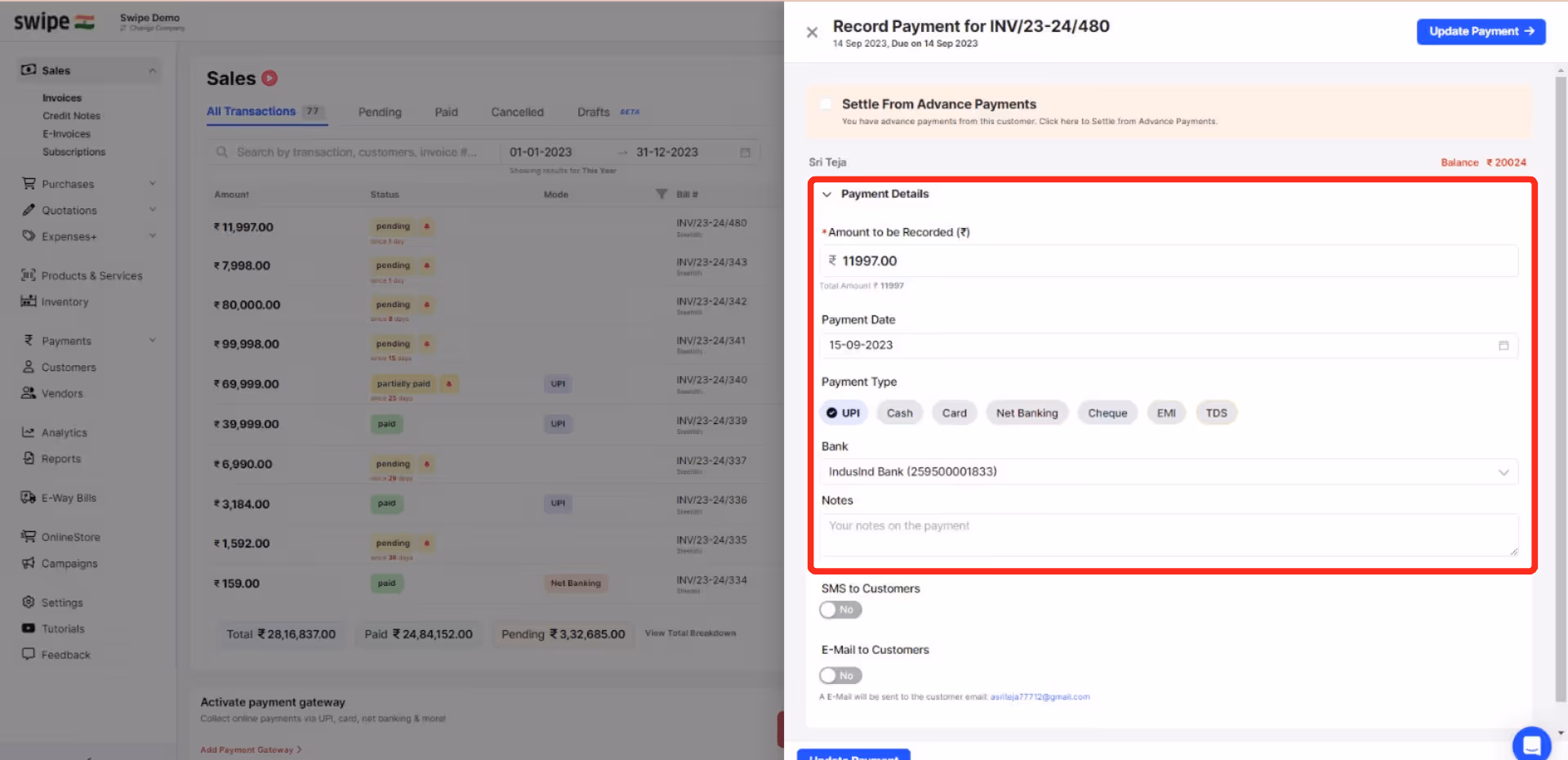 record the payment