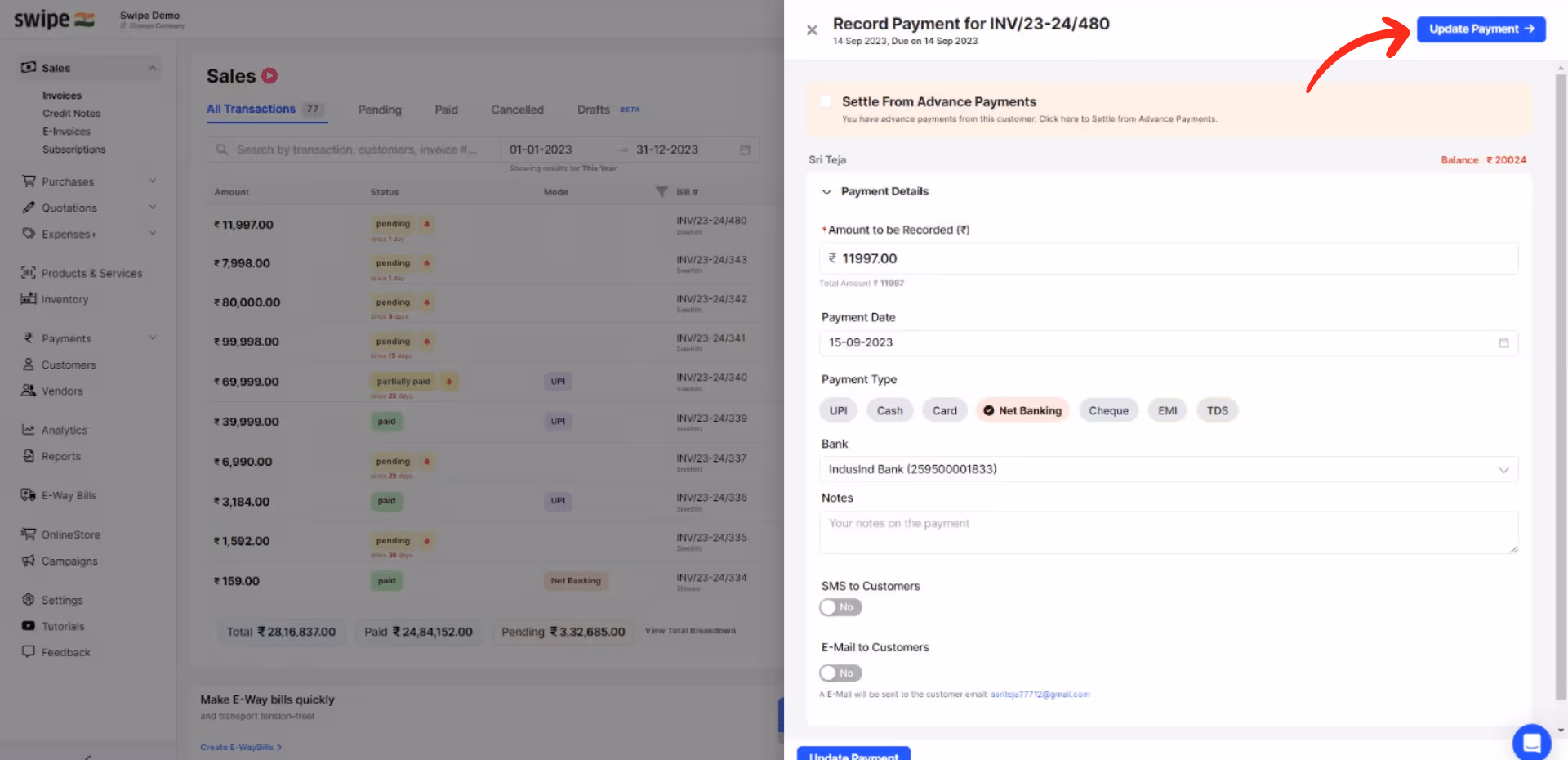 click on update payment