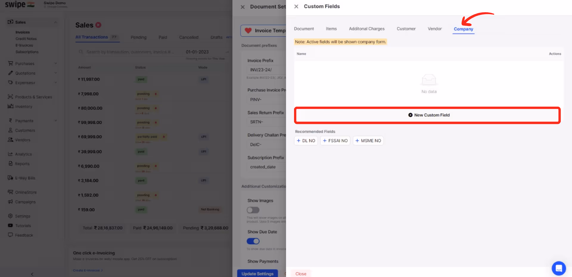 add a custom field under company
