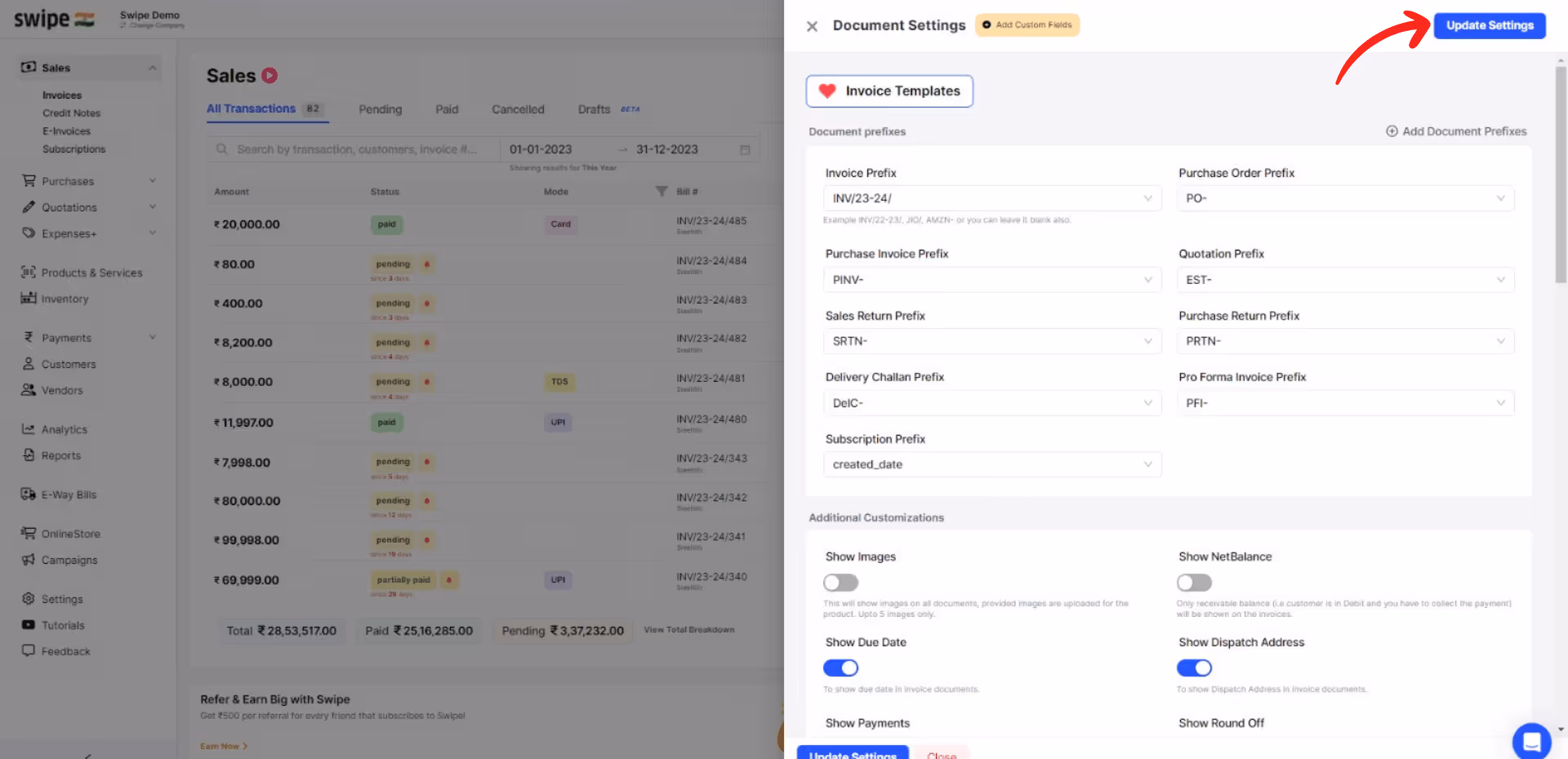 update document settings