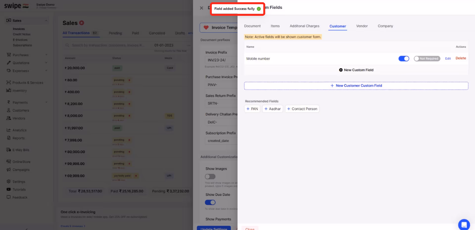 customer custom field added 