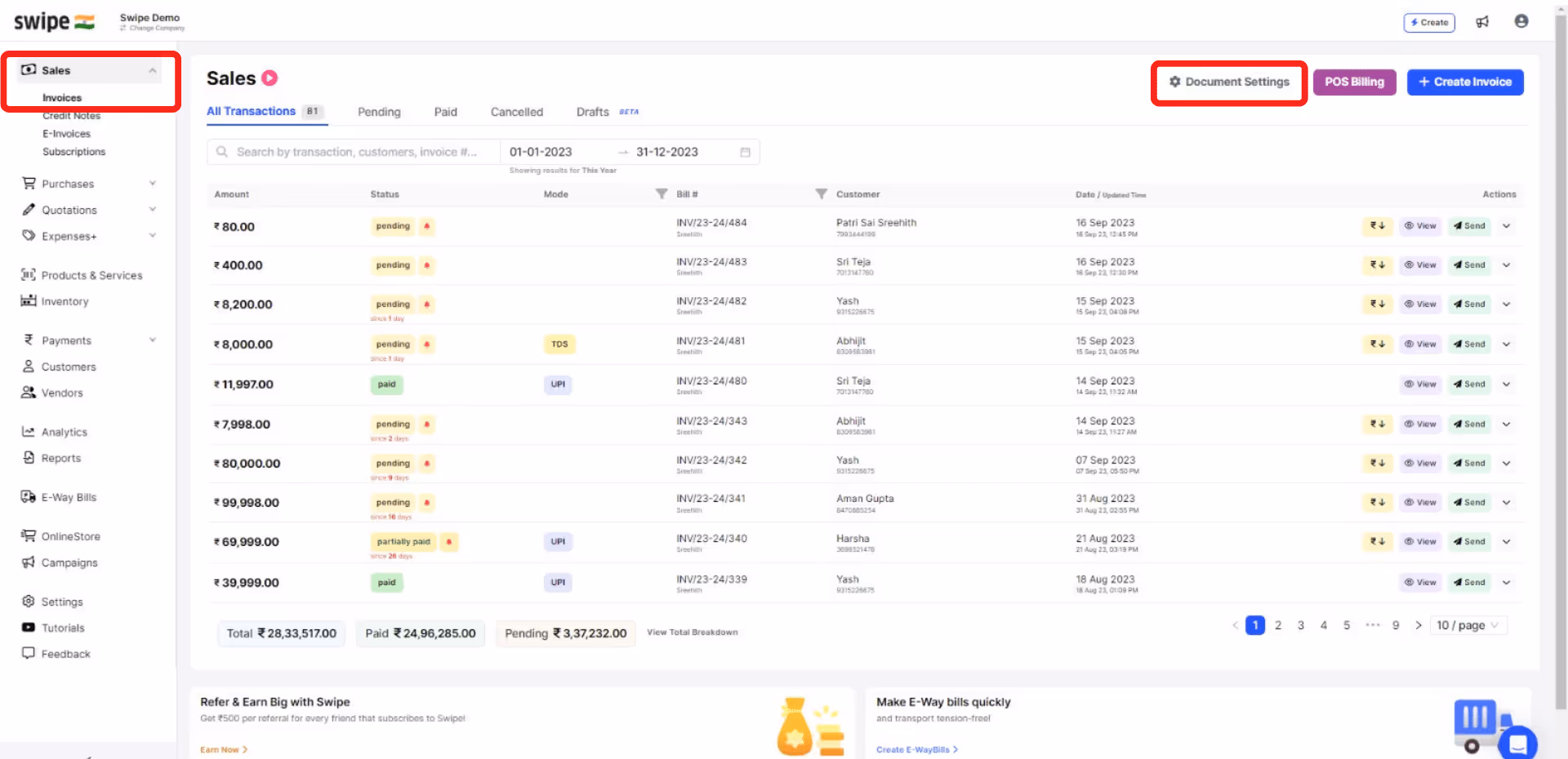 go to document settings 