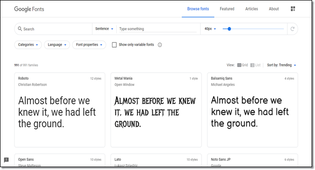 Google Fonts for designers