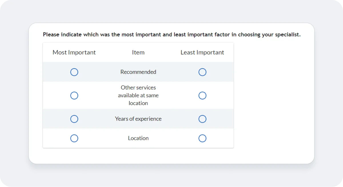 Example of two different question layouts 