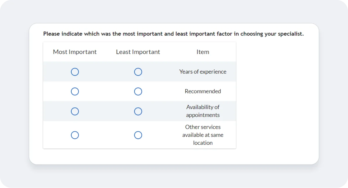 Example of two different question layouts 