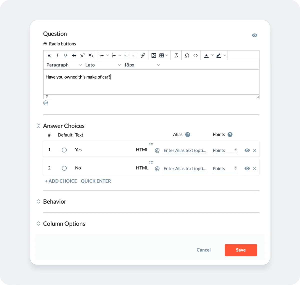 Adding and configuring the Matrix question