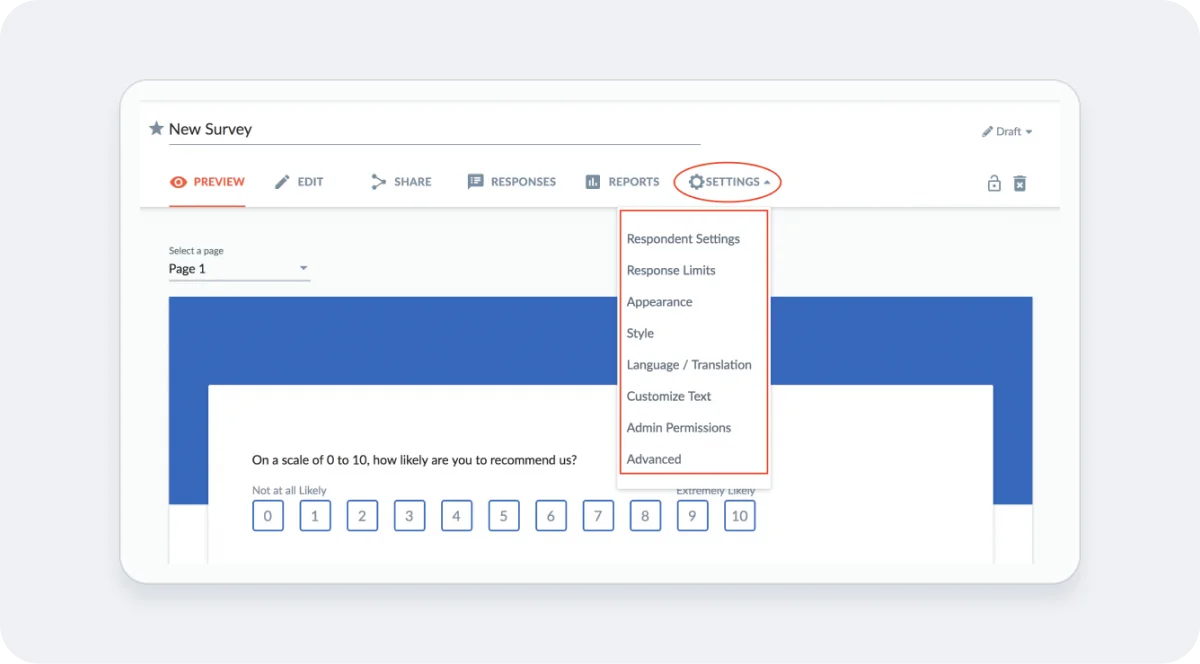 Survey Appearance and Settings